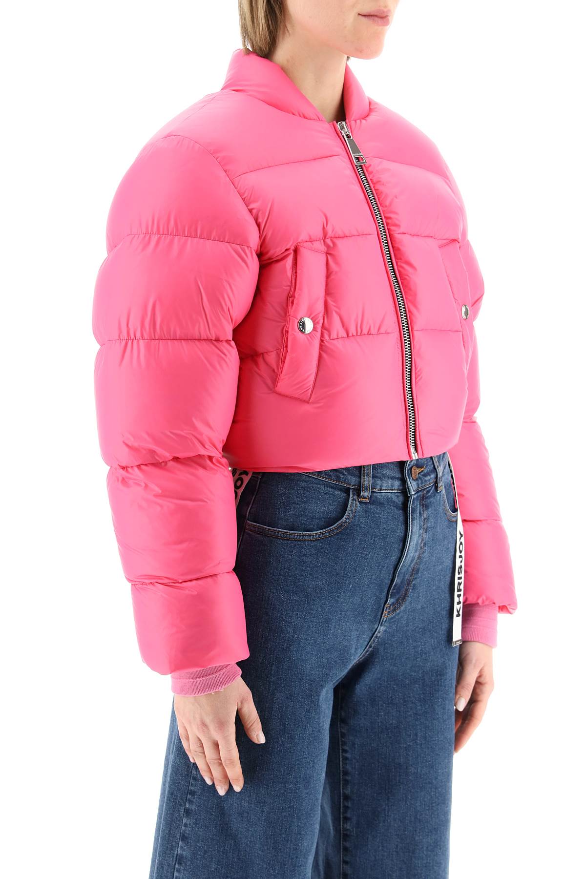 Shop Khrisjoy Cropped Puff Jacket In Geranium (pink)