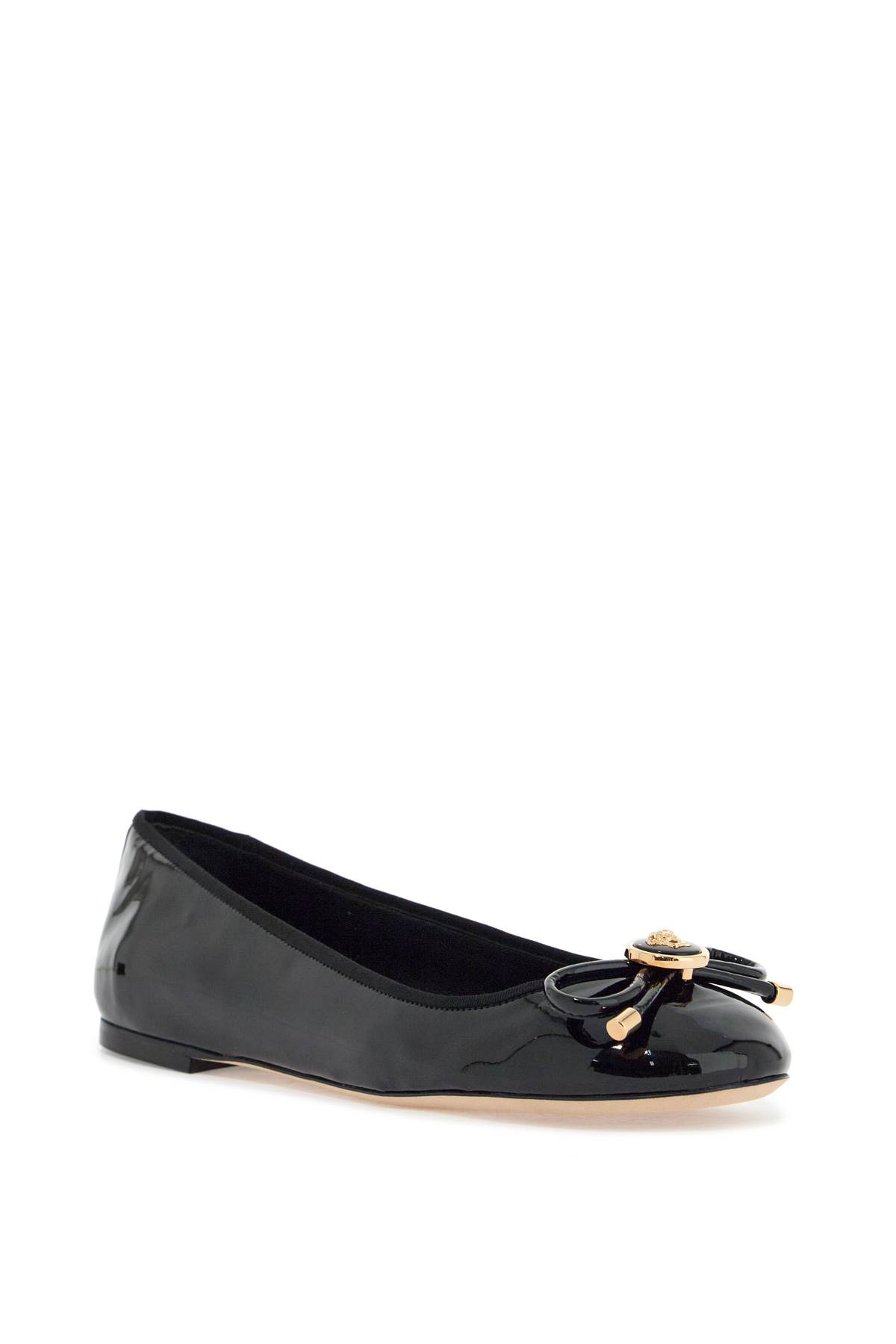 Versace Opera Bow Patent Ballet Flats In Black- Gold (black)
