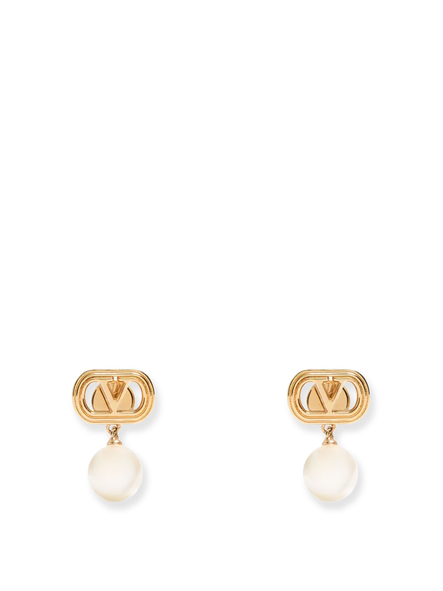 Valentino Ovalette Metal Earrings With Swarovski Pearls In Gold