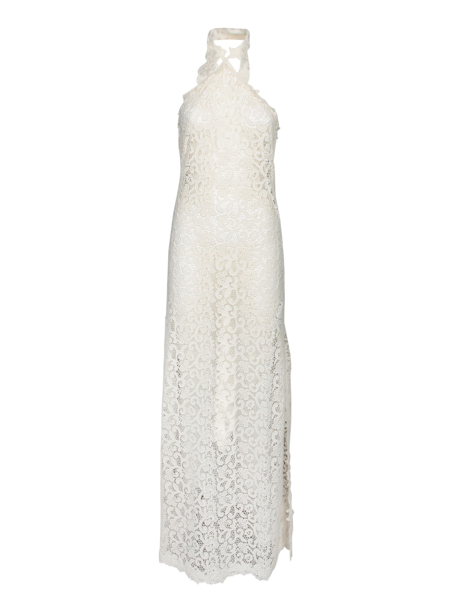 ERMANNO SCERVINO WHITE MACRAMé HALTER DRESS