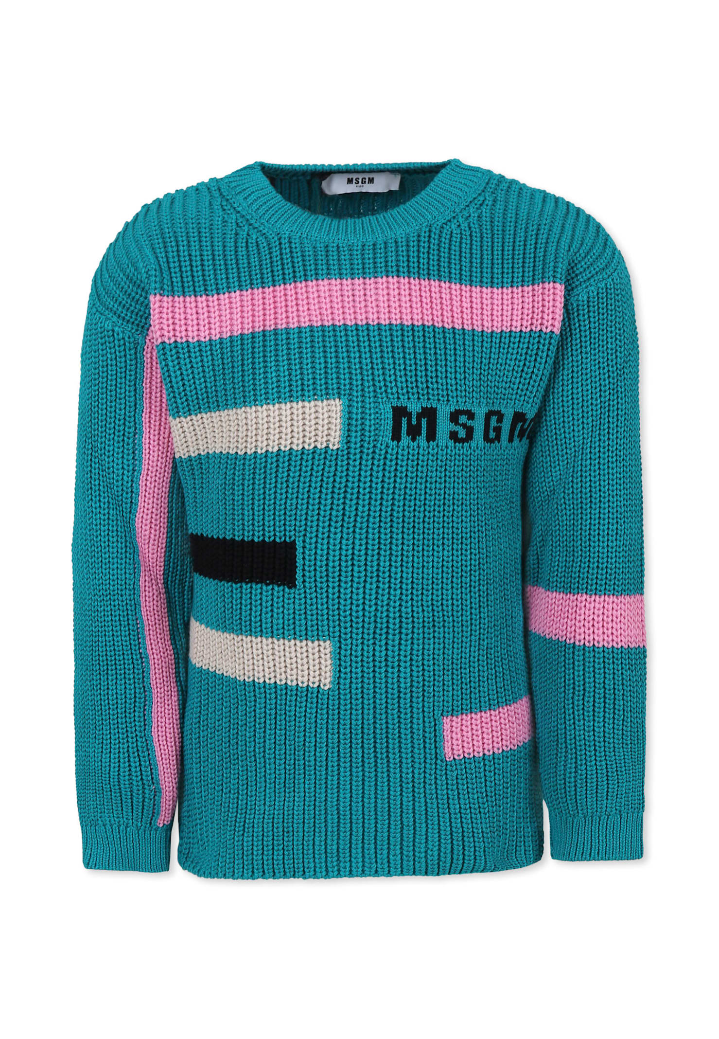 Msgm Green Sweater For Girl With Logo In Green