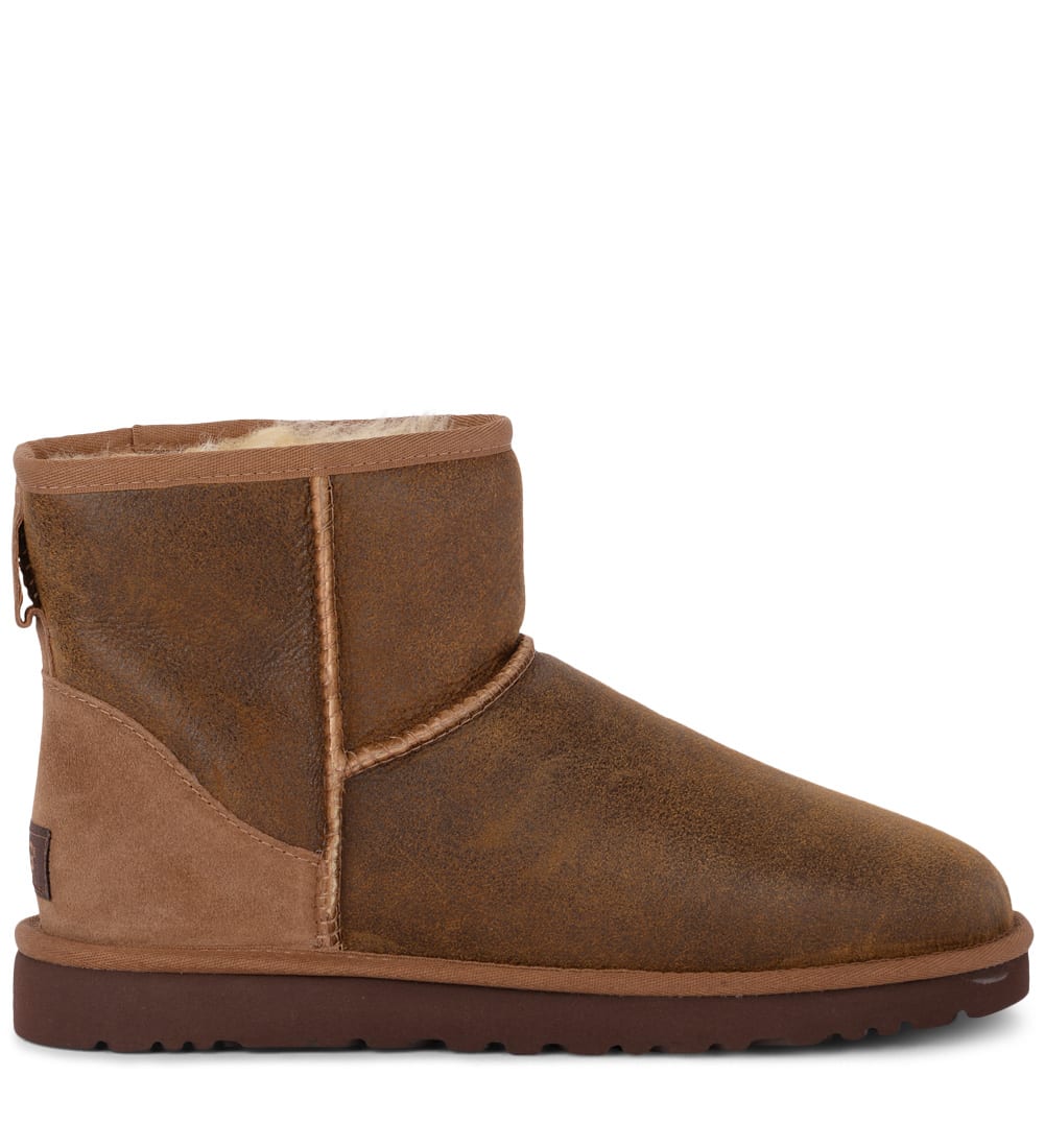 Ugg Classic Mini Bomber Brown Sheepskin And Suede Ankle Boots