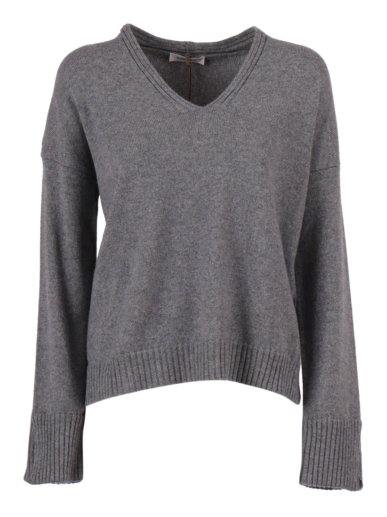 Kangra Cashmere Knit Pullover With Strass Embellishments At Cuffs In Gray
