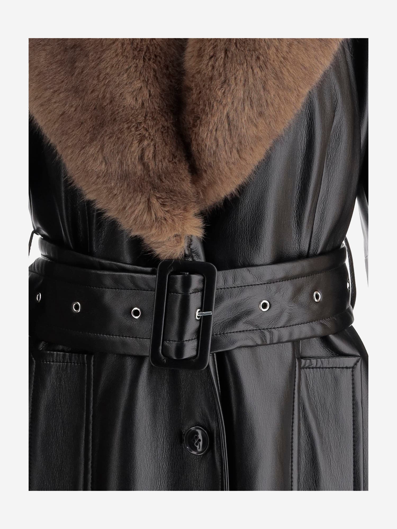 Stand Studio Estella Synthetic Leather Coat With Fur Details In Black