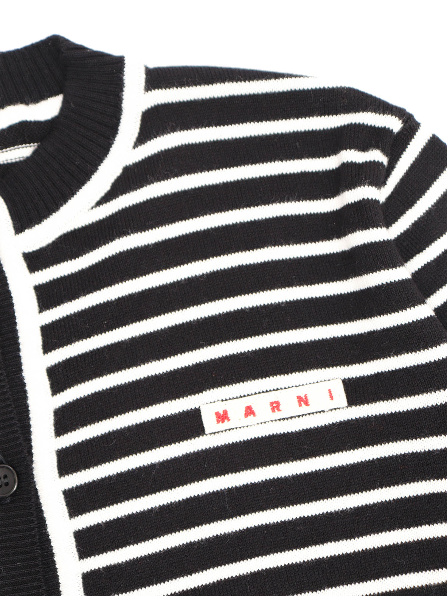 Shop Marni Striped Cardigan In Black