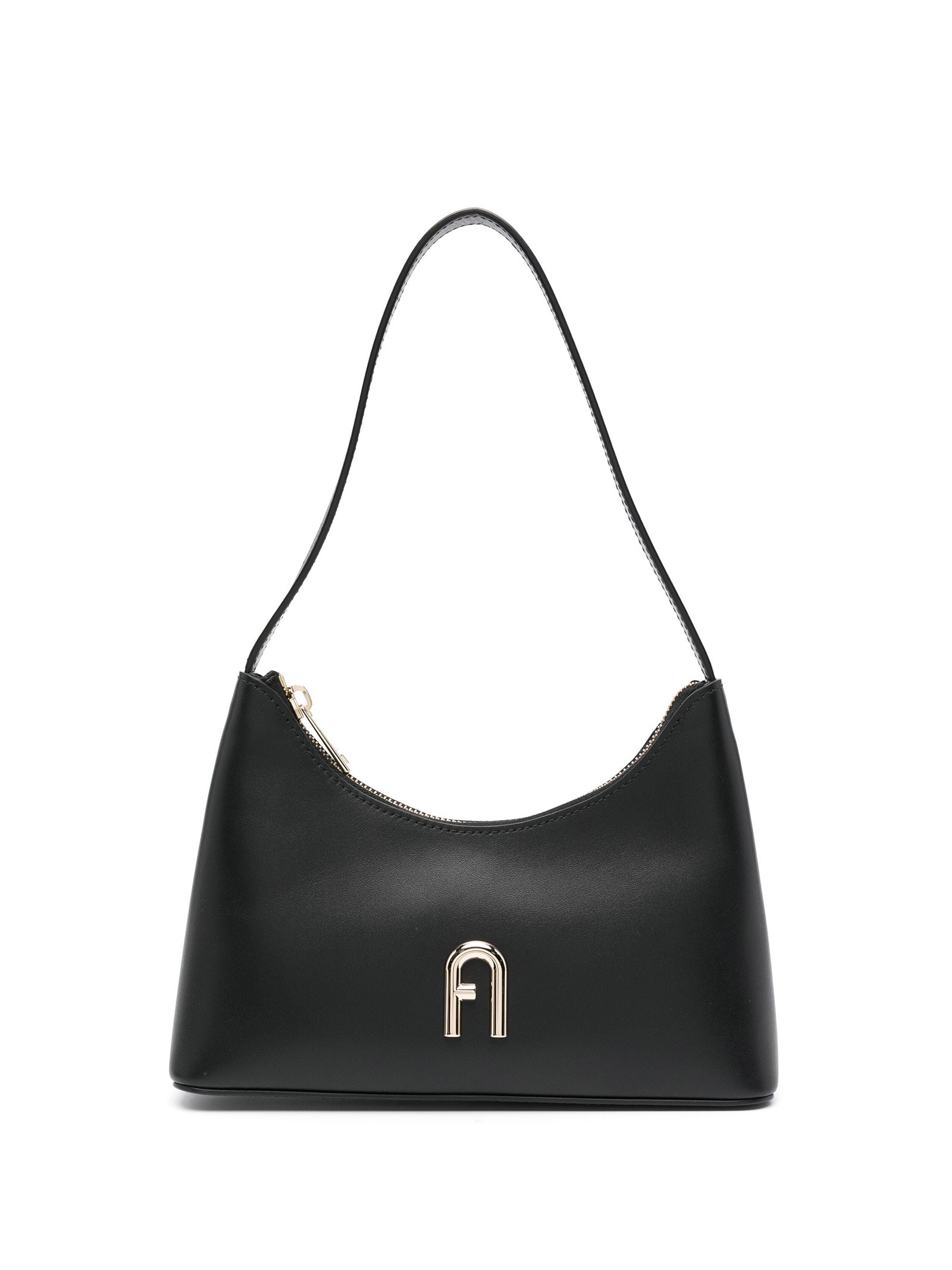 Shop Furla Diamante Mini Black Leather Shoulder Bag In Nero