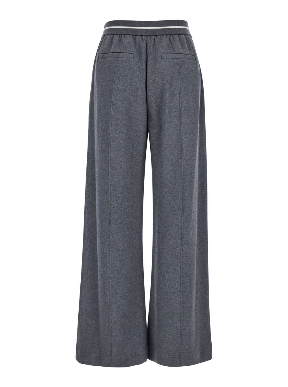 Shop Brunello Cucinelli Grey Pants With Bicolor Waist In Cotton Blend Woman