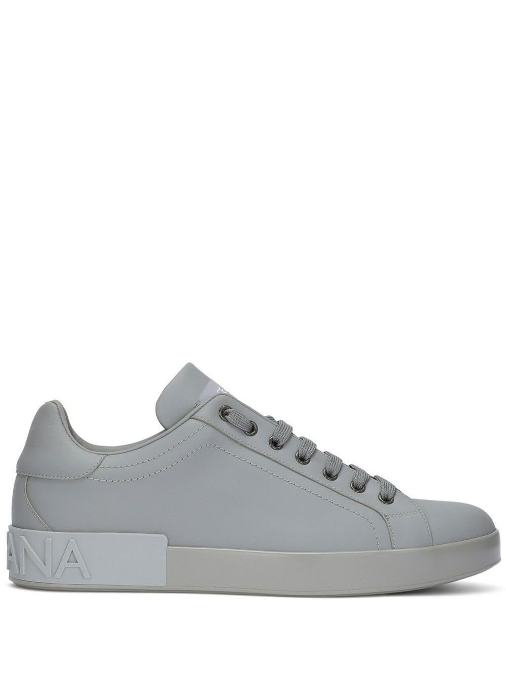 DOLCE & GABBANA PORTOFINO NEW GREY LOW-TOP SNEAKERS WITH CONTRASTING LOGO IN LEATHER MAN