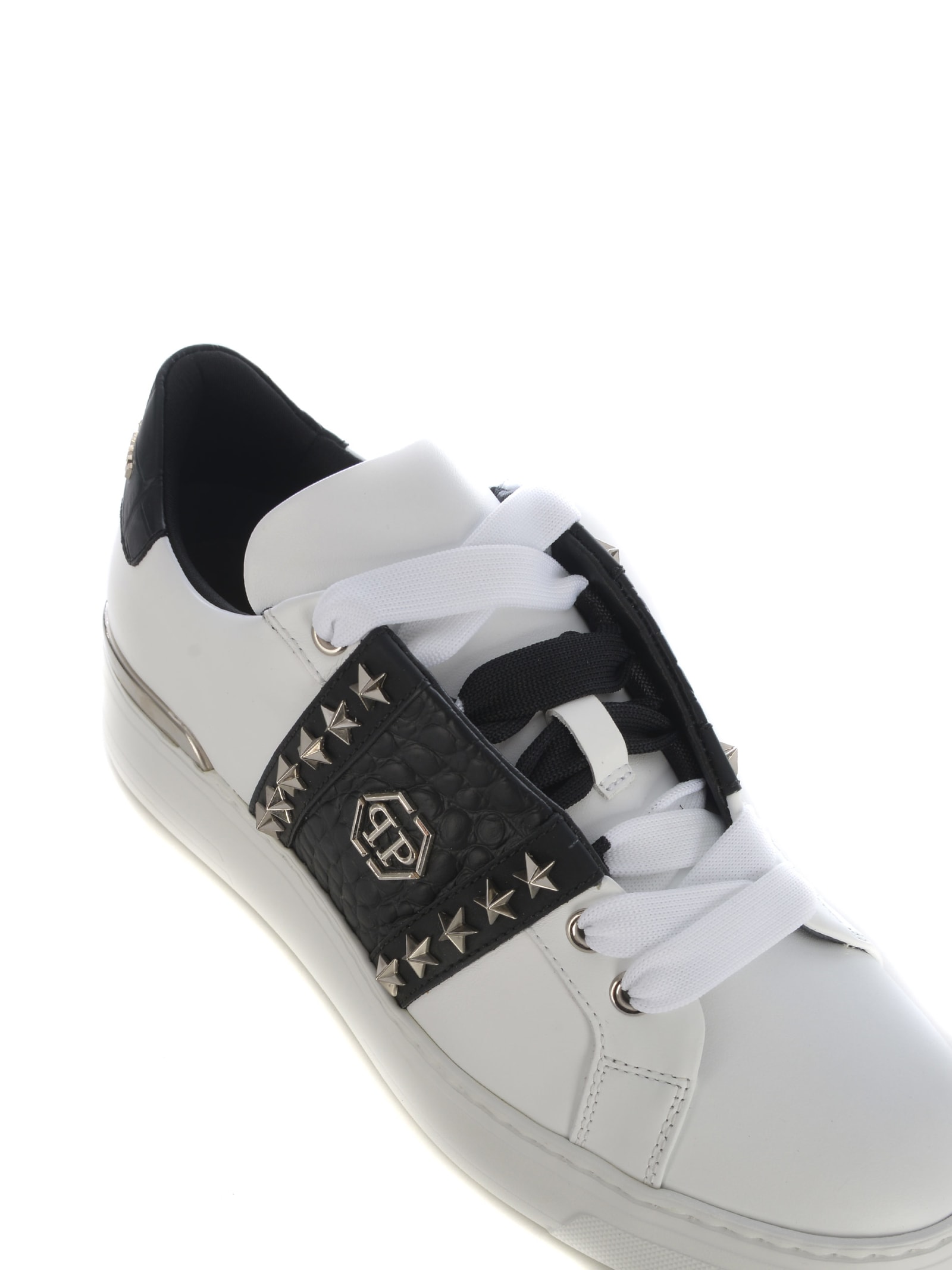 Shop Philipp Plein Sneakers  Lo-top In Leather In Bianco