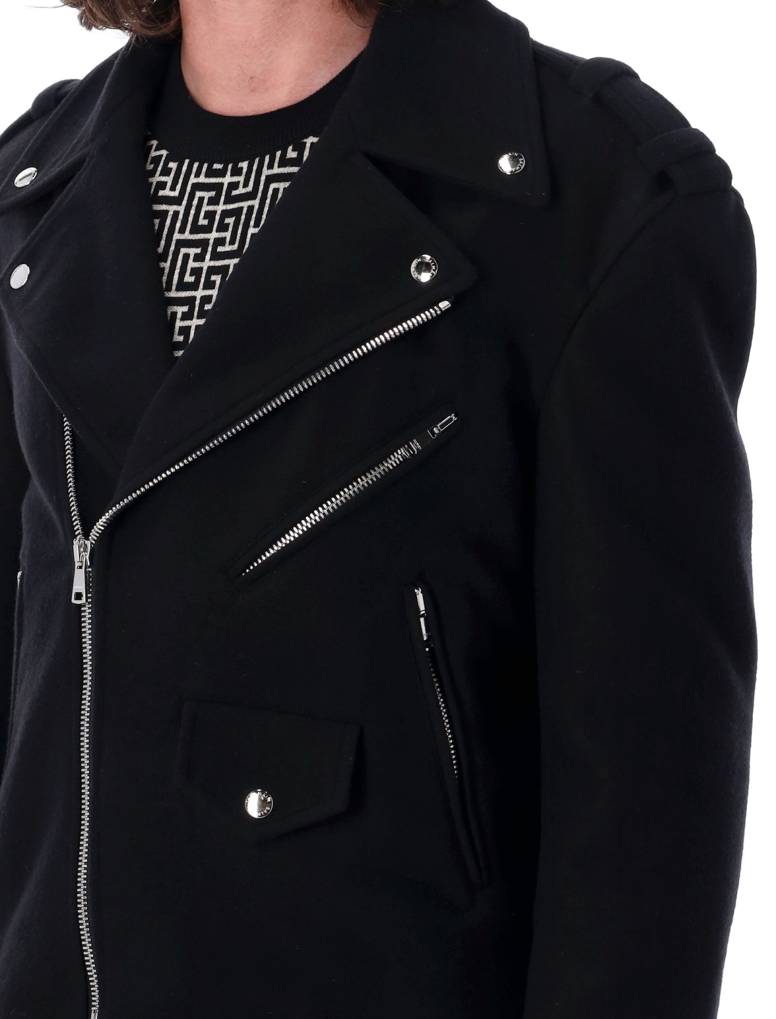 Shop Balmain Biker Wool In Nero