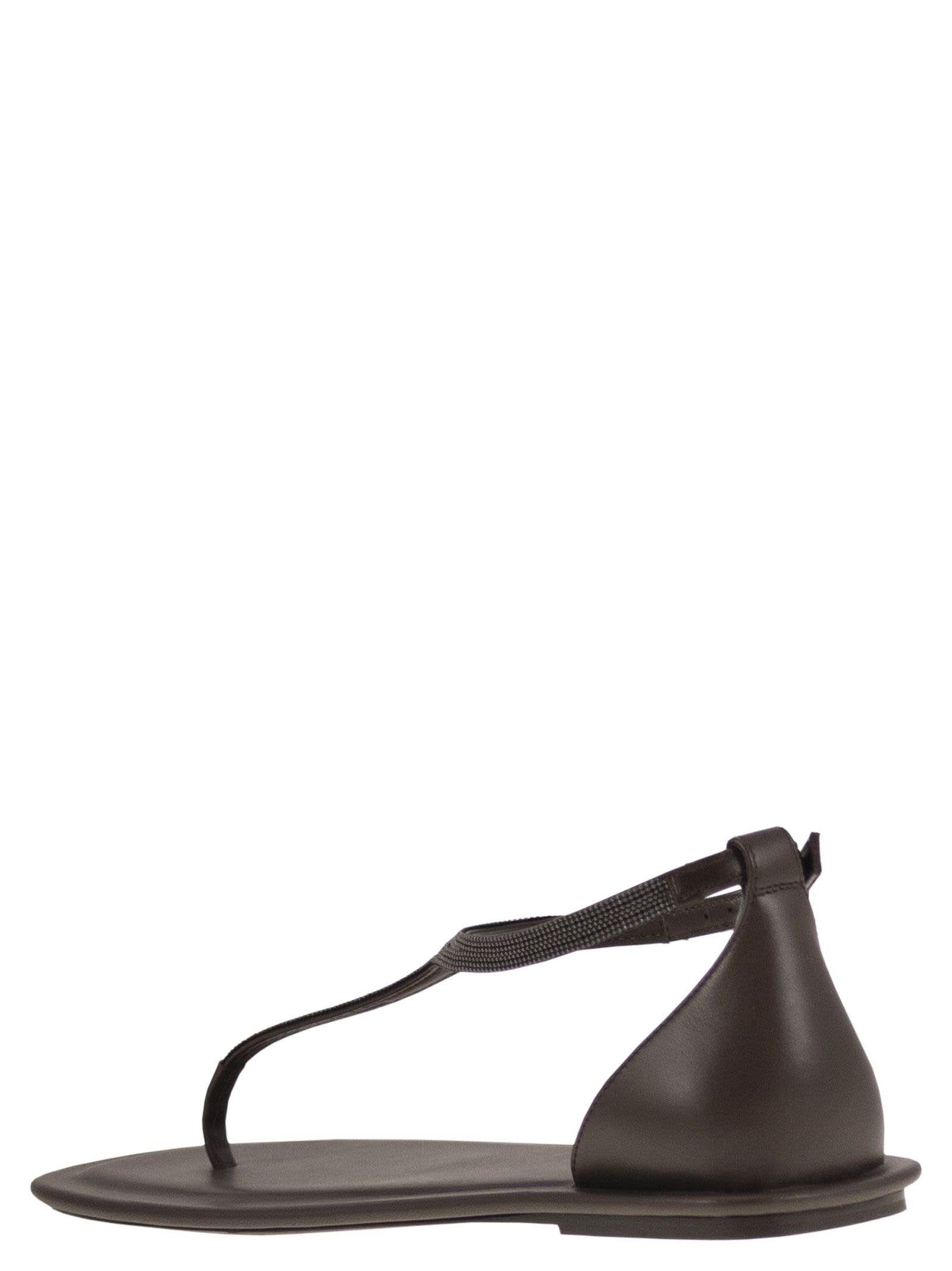 Brunello Cucinelli Brown Sandals With Adjustable Buckle Closure And Monil Detail In Brown