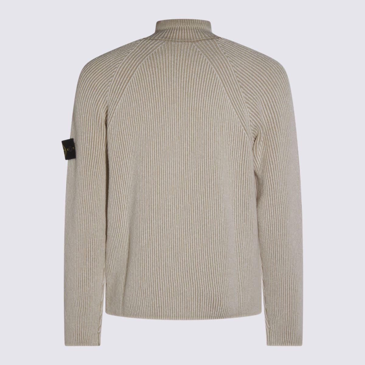 Stone Island White Sweater With Logo Patch On The Sleeve And Front Half Zip Closure In Wool Stretch Man In Gray