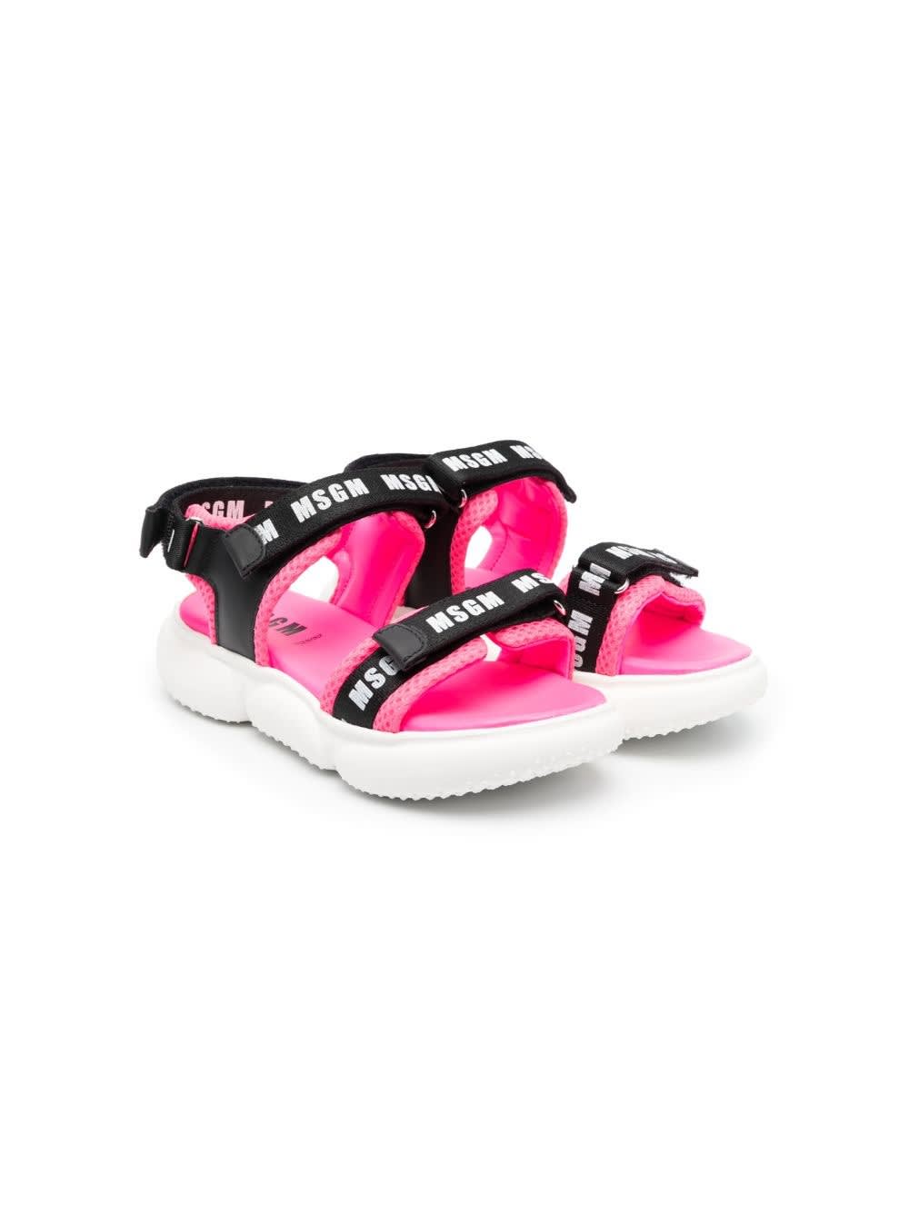 Shop Msgm Chunky Logo-print Sandals In Black