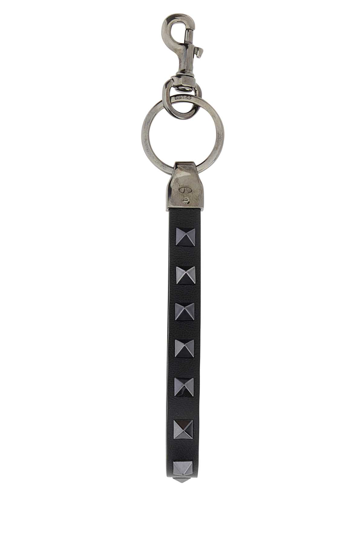 Shop Valentino Black Leather Key Ring In Nero