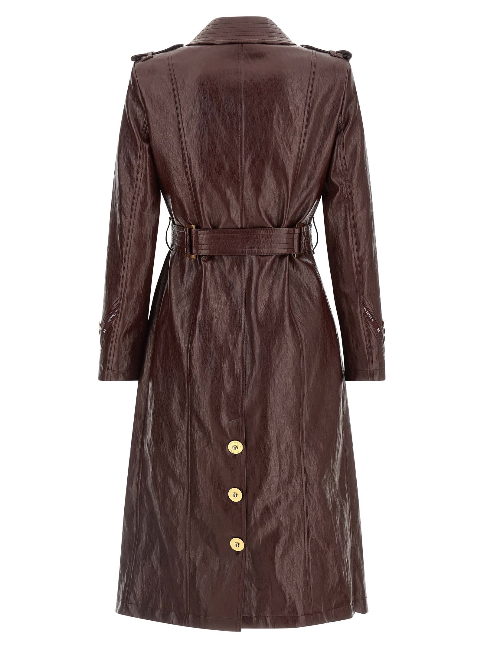 Elisabetta Franchi Craquelé Trench Coat Coats And Trench Coats Bordeaux In Brown