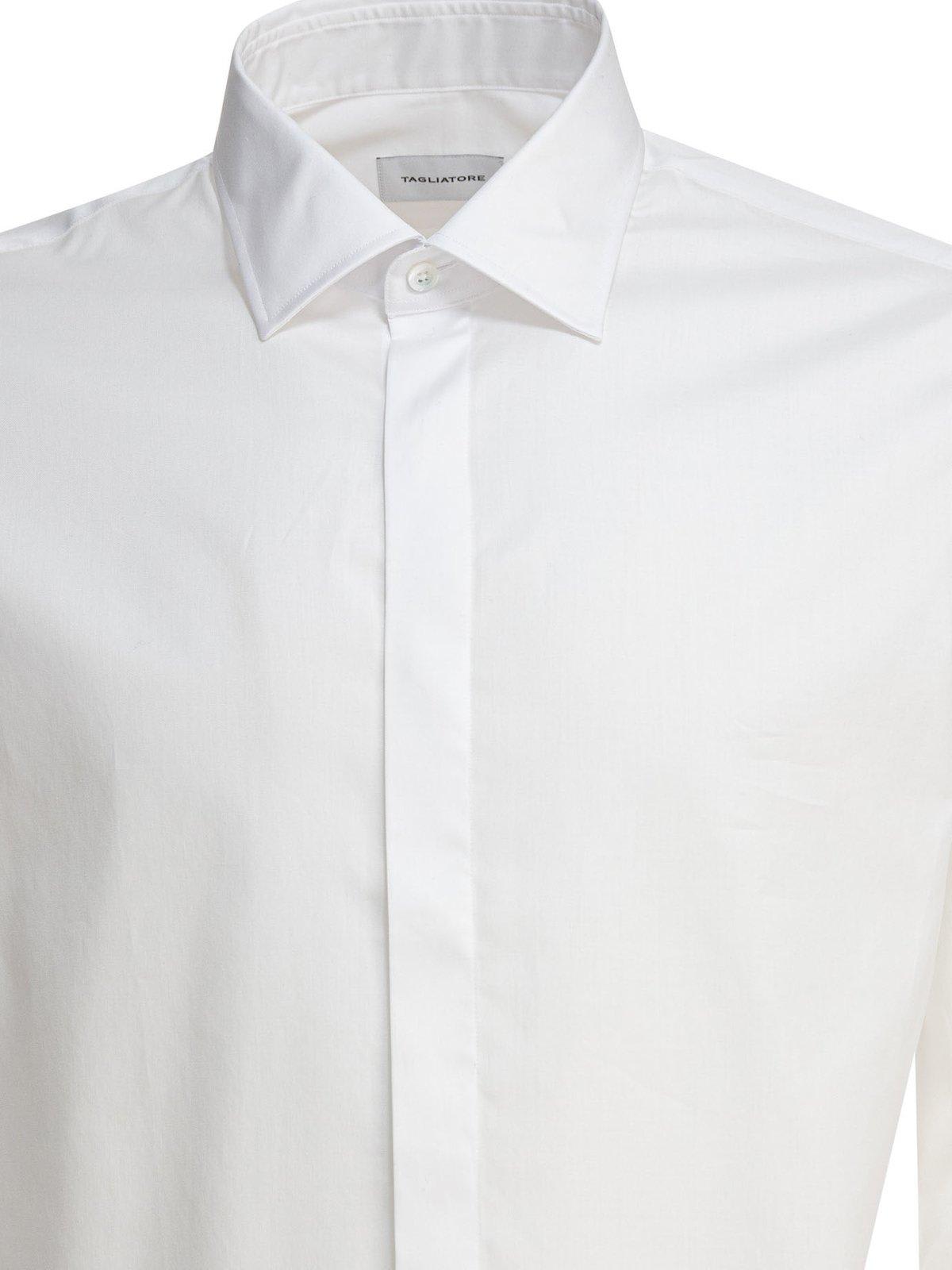 Shop Tagliatore Long-sleeved Curved Hem Shirt