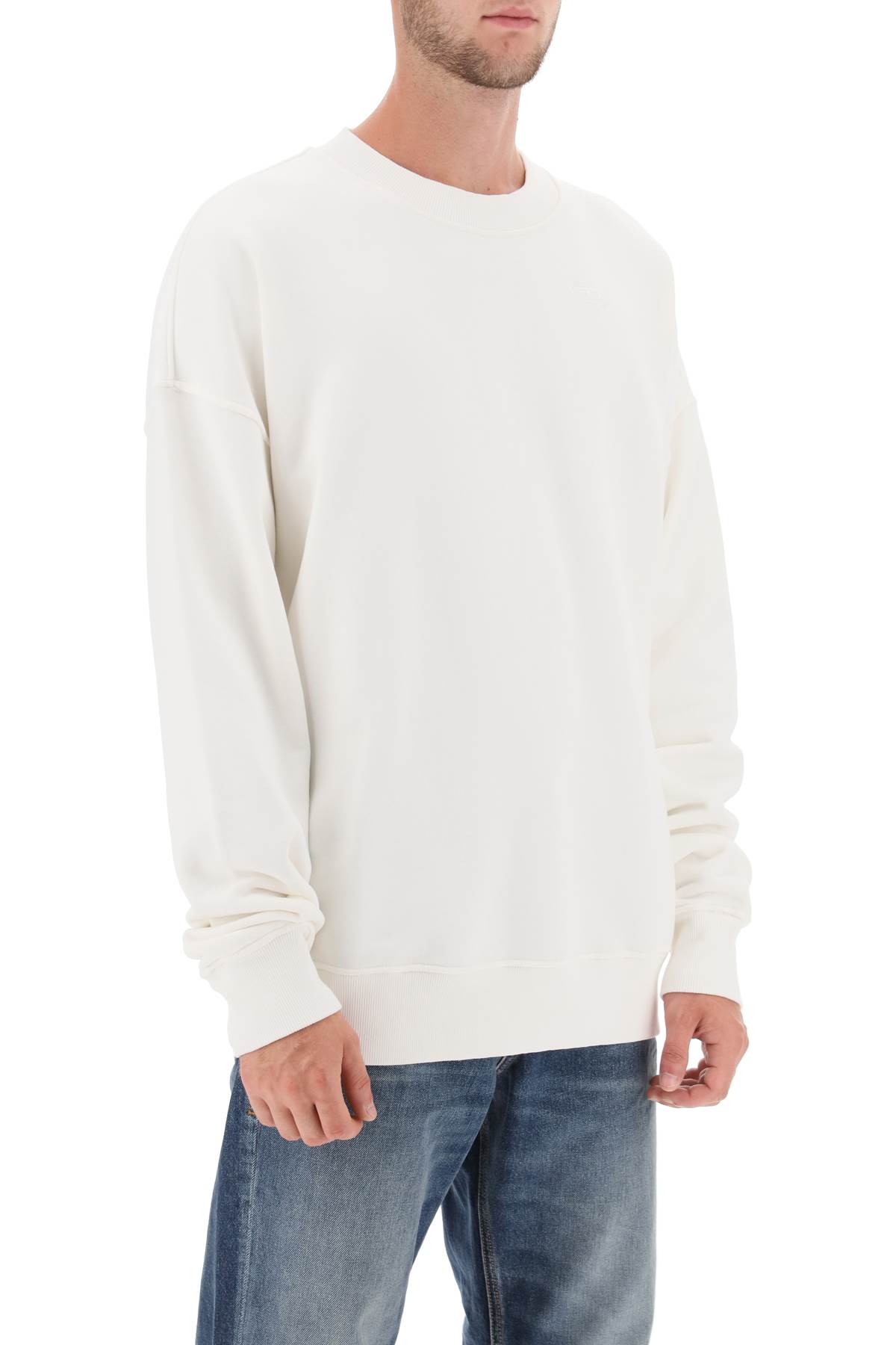 Shop Diesel S-strapoval Sweatshirt With Back Destroyed-effect Logo In Ivory (white)