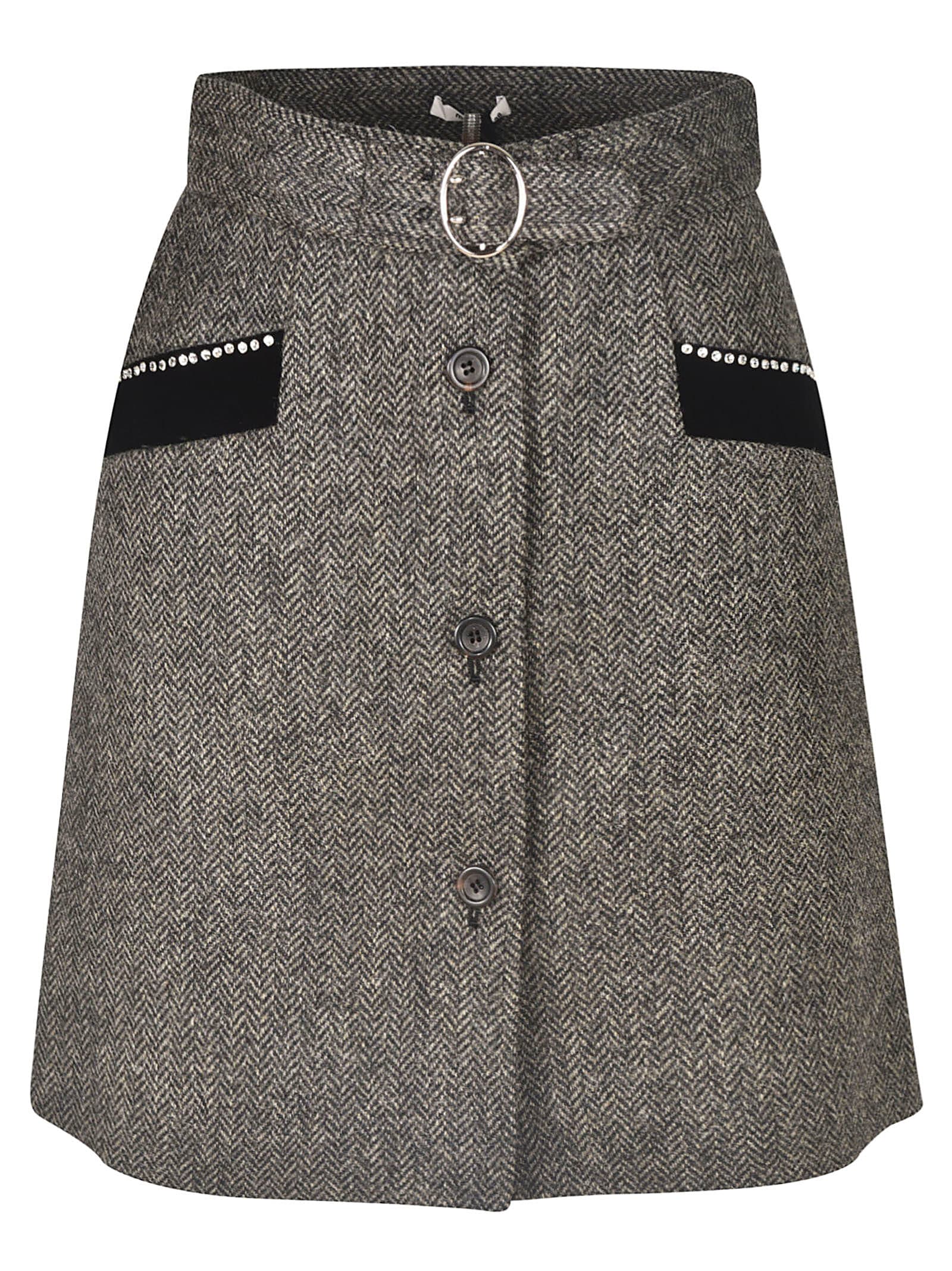 Miu Miu Checked Buttoned Detail Skirt