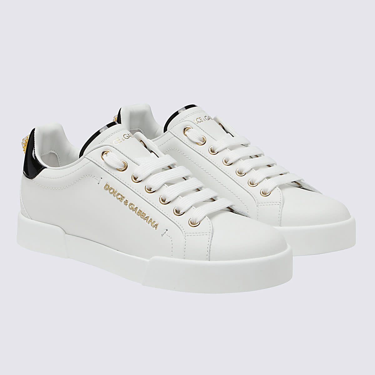 Shop Dolce & Gabbana White And Black Leather Portofino Sneakers