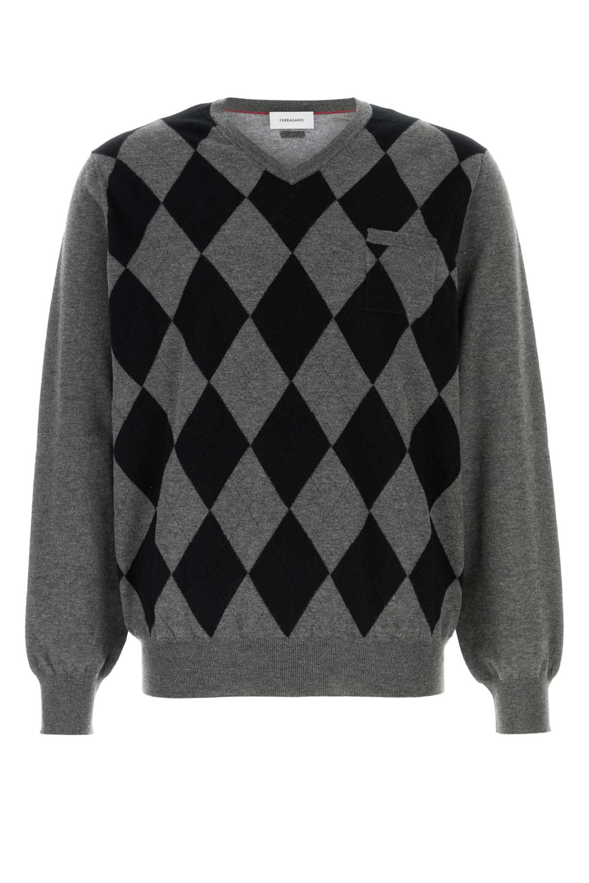 Ferragamo V-neck Wool Sweater Chest Pocket In Multi