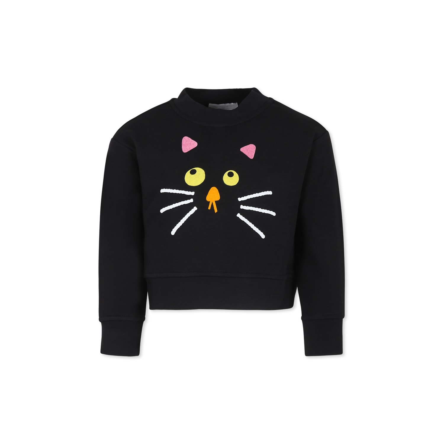 Stella Mccartney Black Sweatshirt For Girl With Cat Print In Black