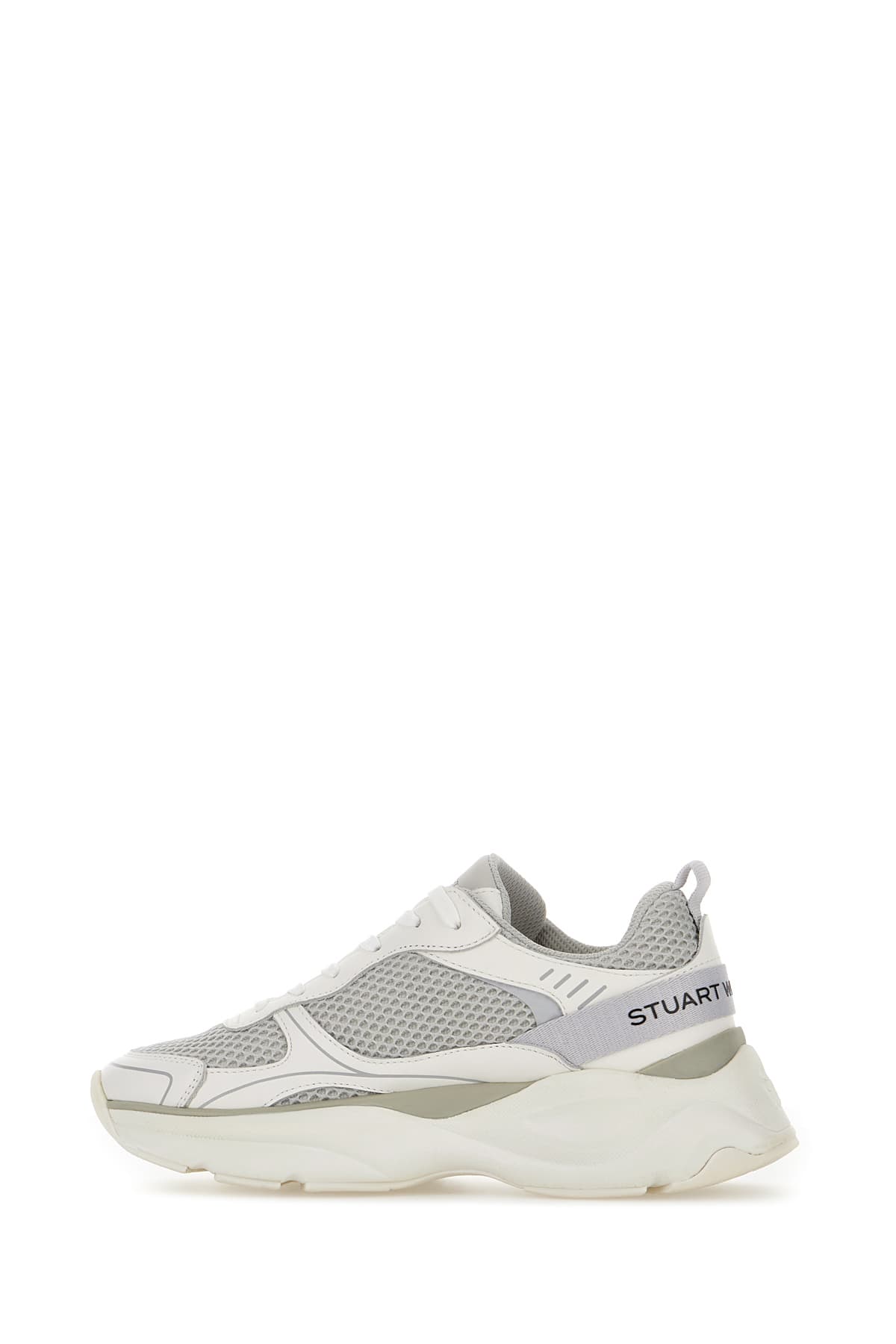 Shop Stuart Weitzman White Leather And Mesh Sneakers In Grey White