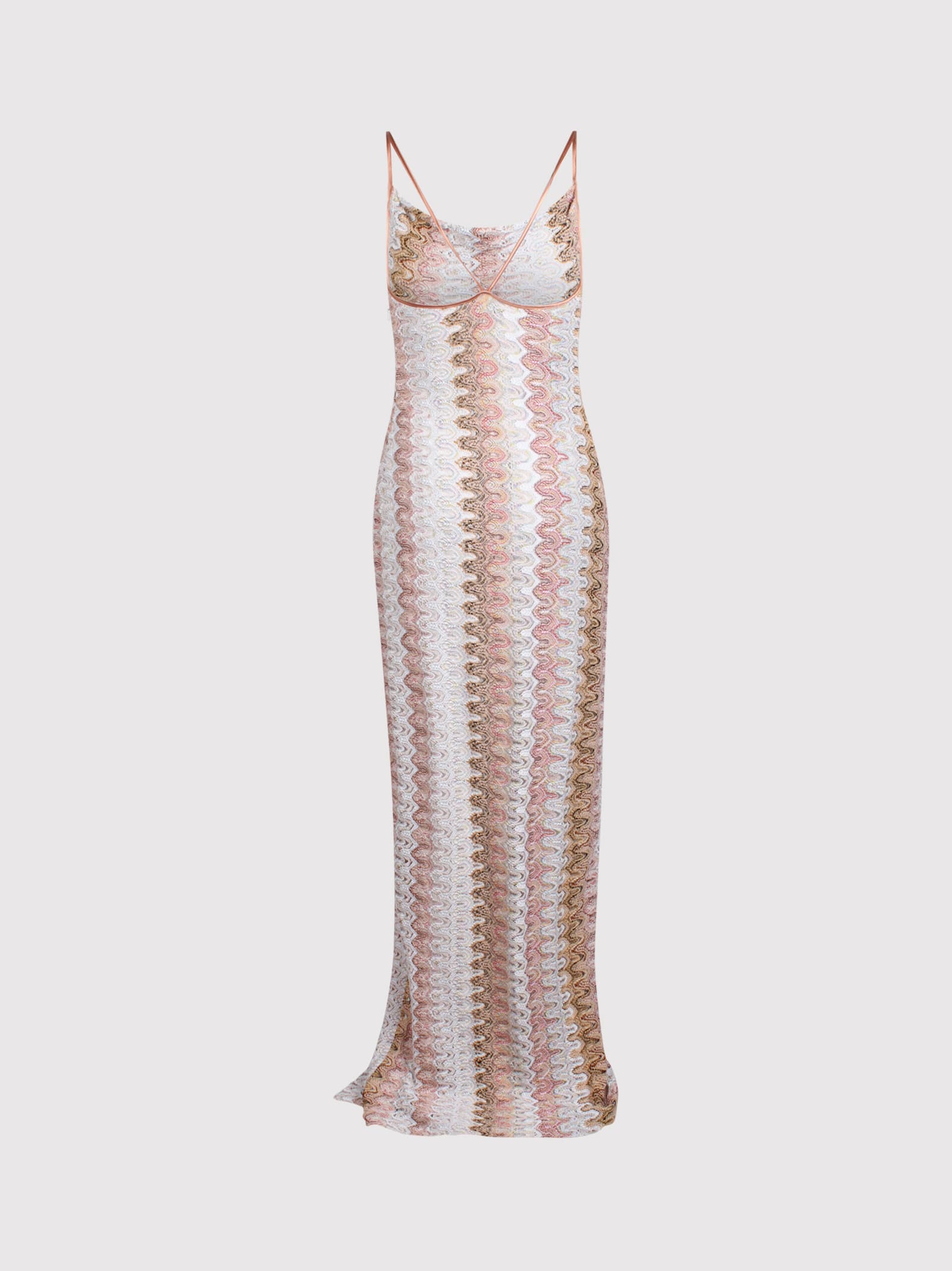 Shop Missoni Long Lace Effect Dress With Draped Neckline And Slit