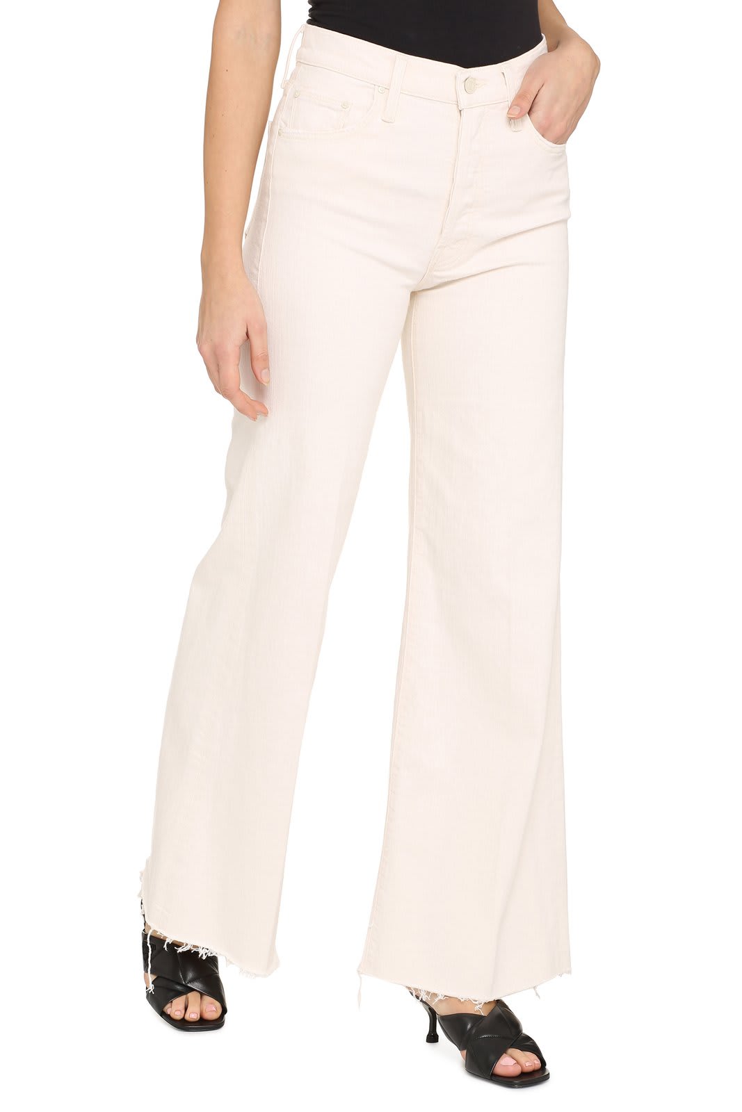 Shop Mother The Tomcat Roller Fray Wide-leg Jeans In White