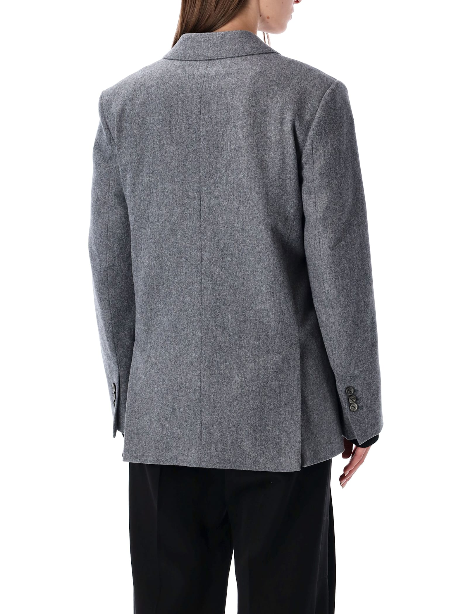 Ami Alexandre Mattiussi Grey Wool Flannel Loose-fit Single-breasted Jacket In Gray