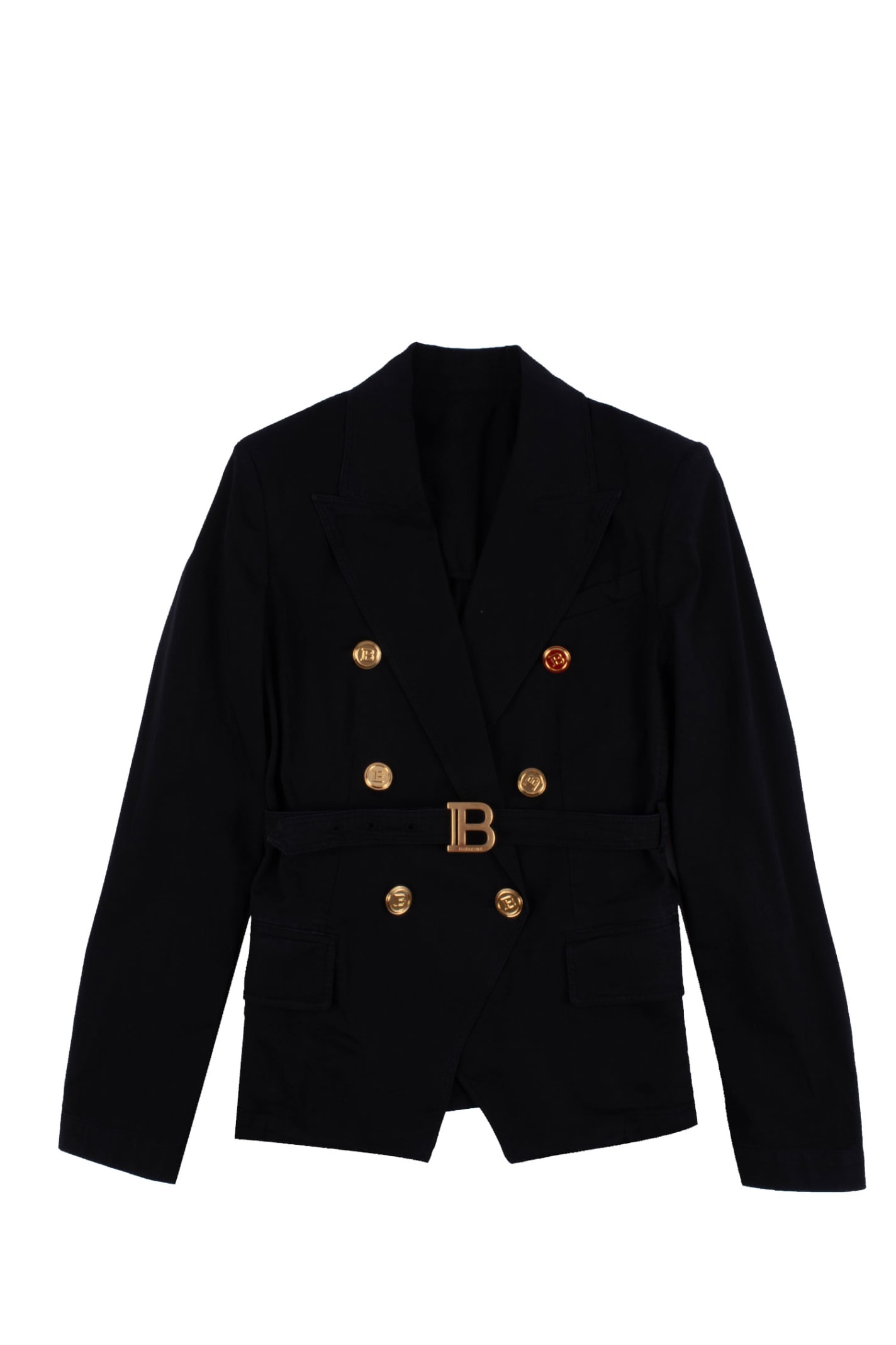 Balmain Double Breasted Cotton Jacket With Logo