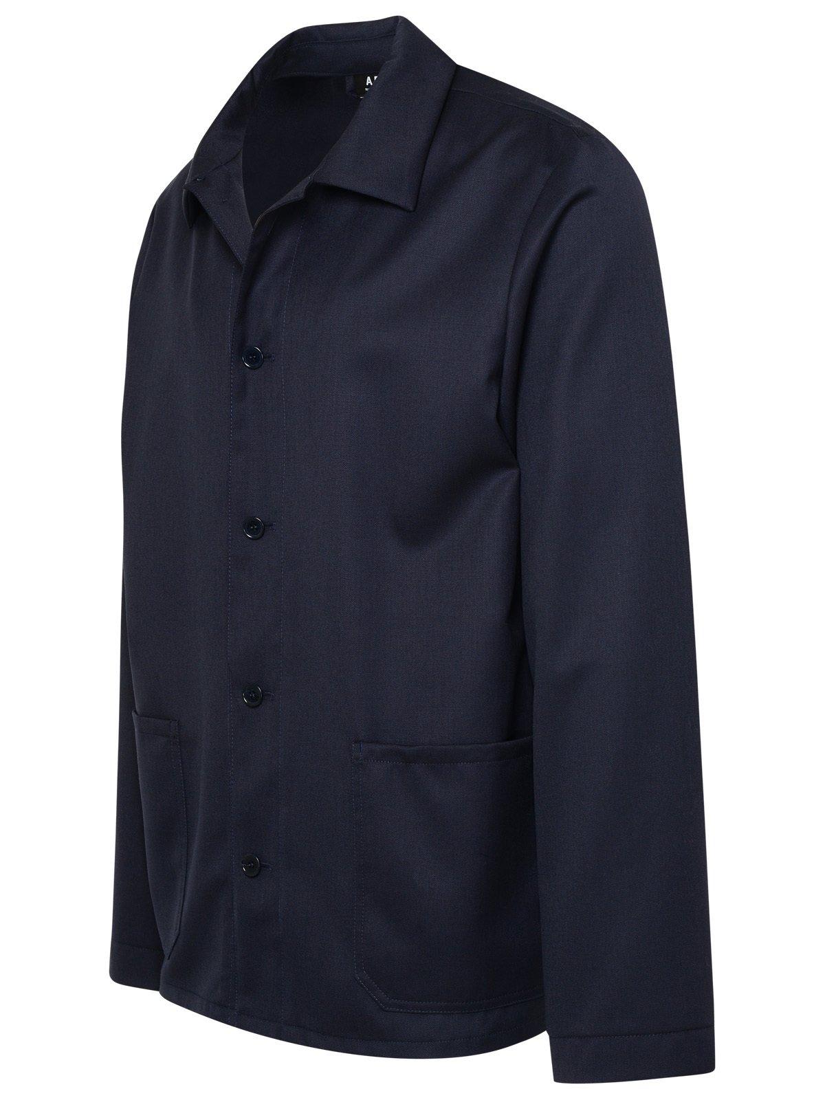Shop Apc Long-sleeved Shirt Jacket In Dark Navy