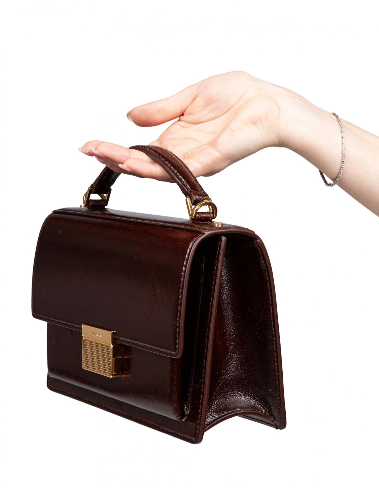 Golden Goose Venezia Leather Handbag Dark Brown Color In Brown