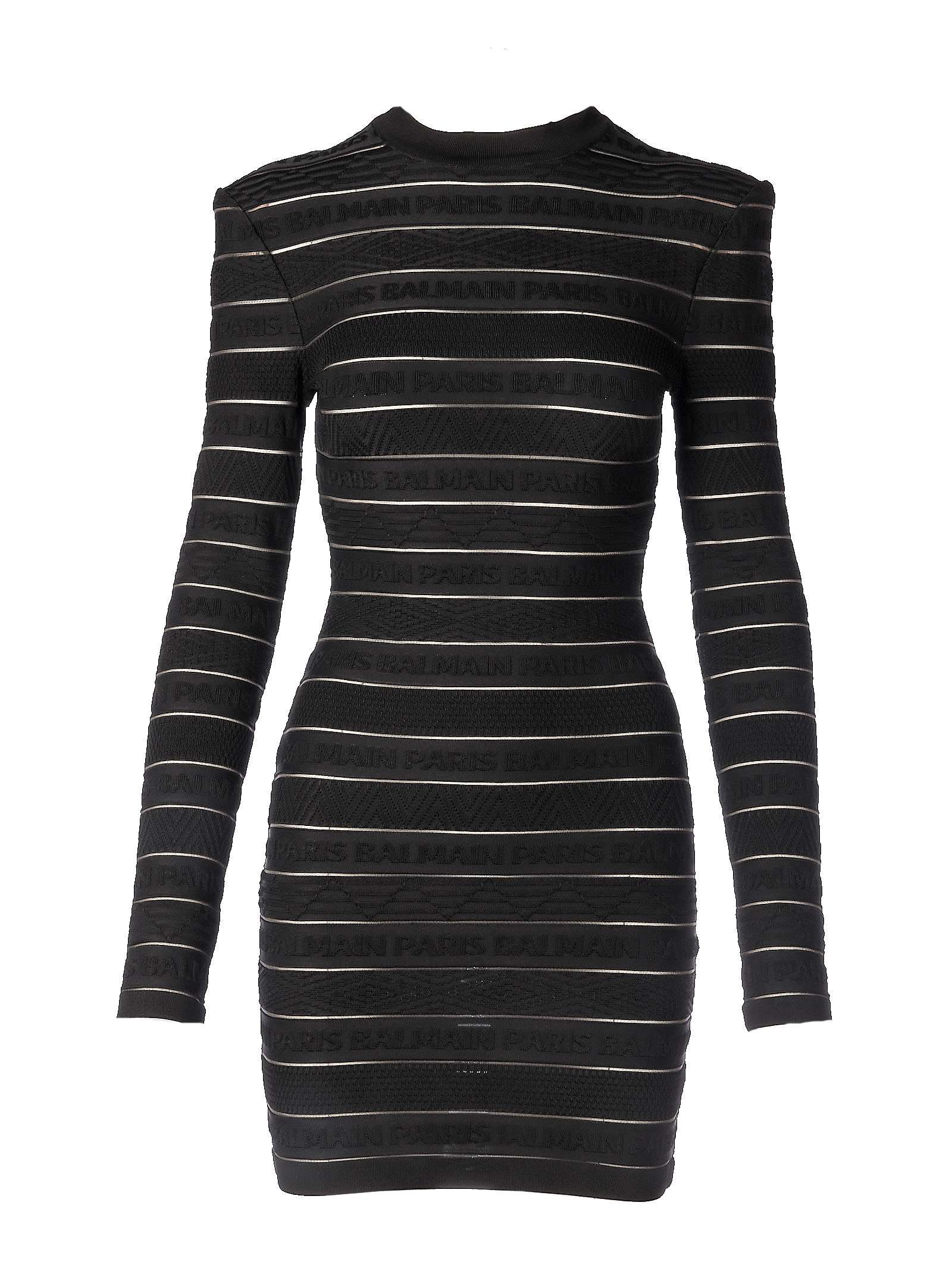 BALMAIN SHORT LS LOGO STRIPE DRESS,11207315