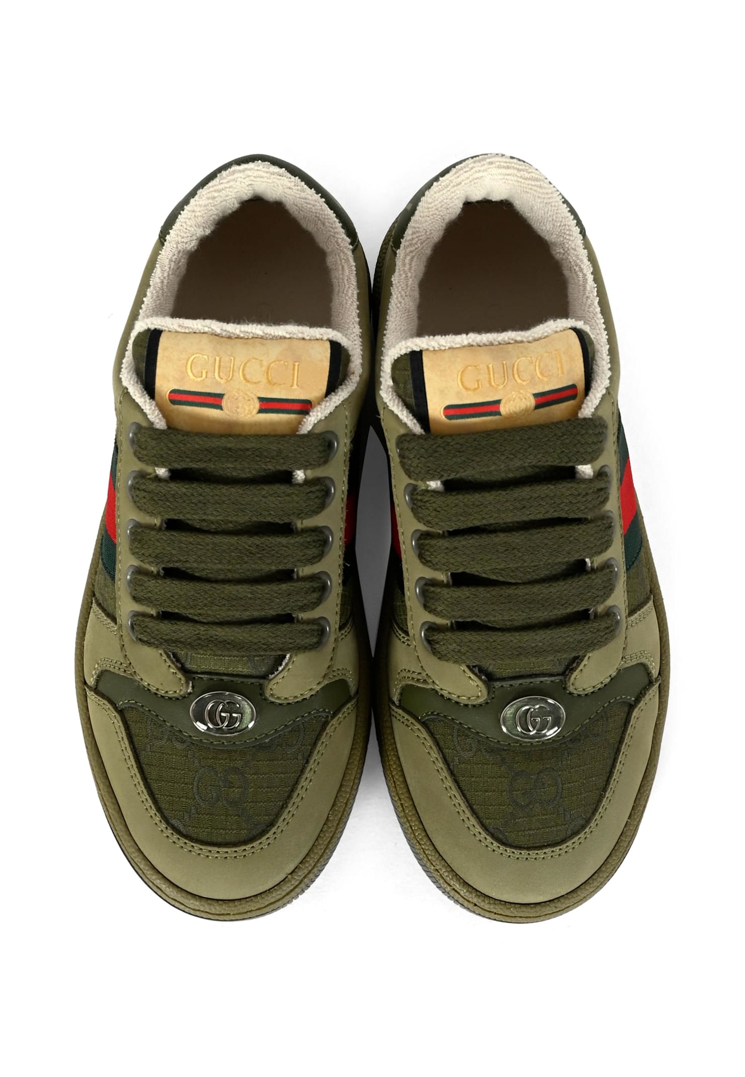 Gucci Green Screener Sneakers For Kids With Web Detail In Green