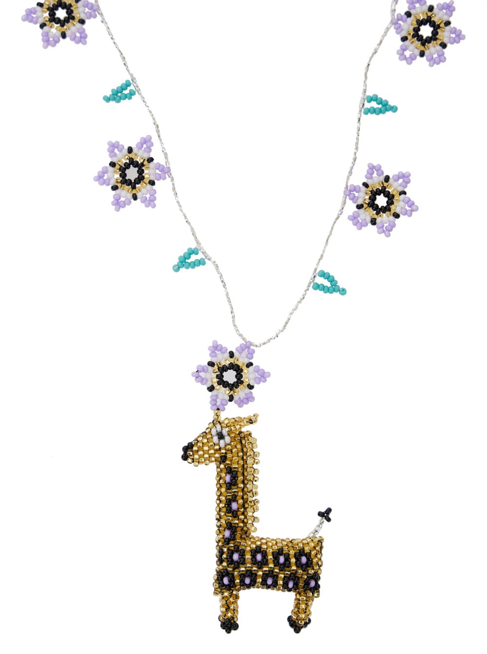 FORTE FORTE METALLIC NECKLACE WITH BEADS EMBELLISHMENT AND ANIMAL PENDANT IN FAUX-PEARLS WOMAN