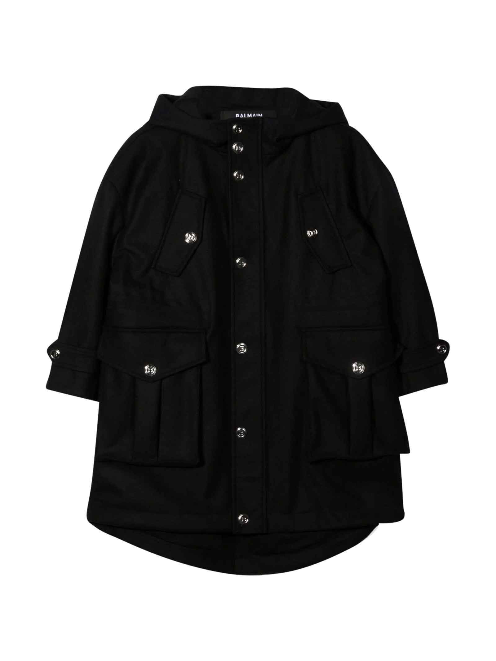 Balmain Black Hooded Coat