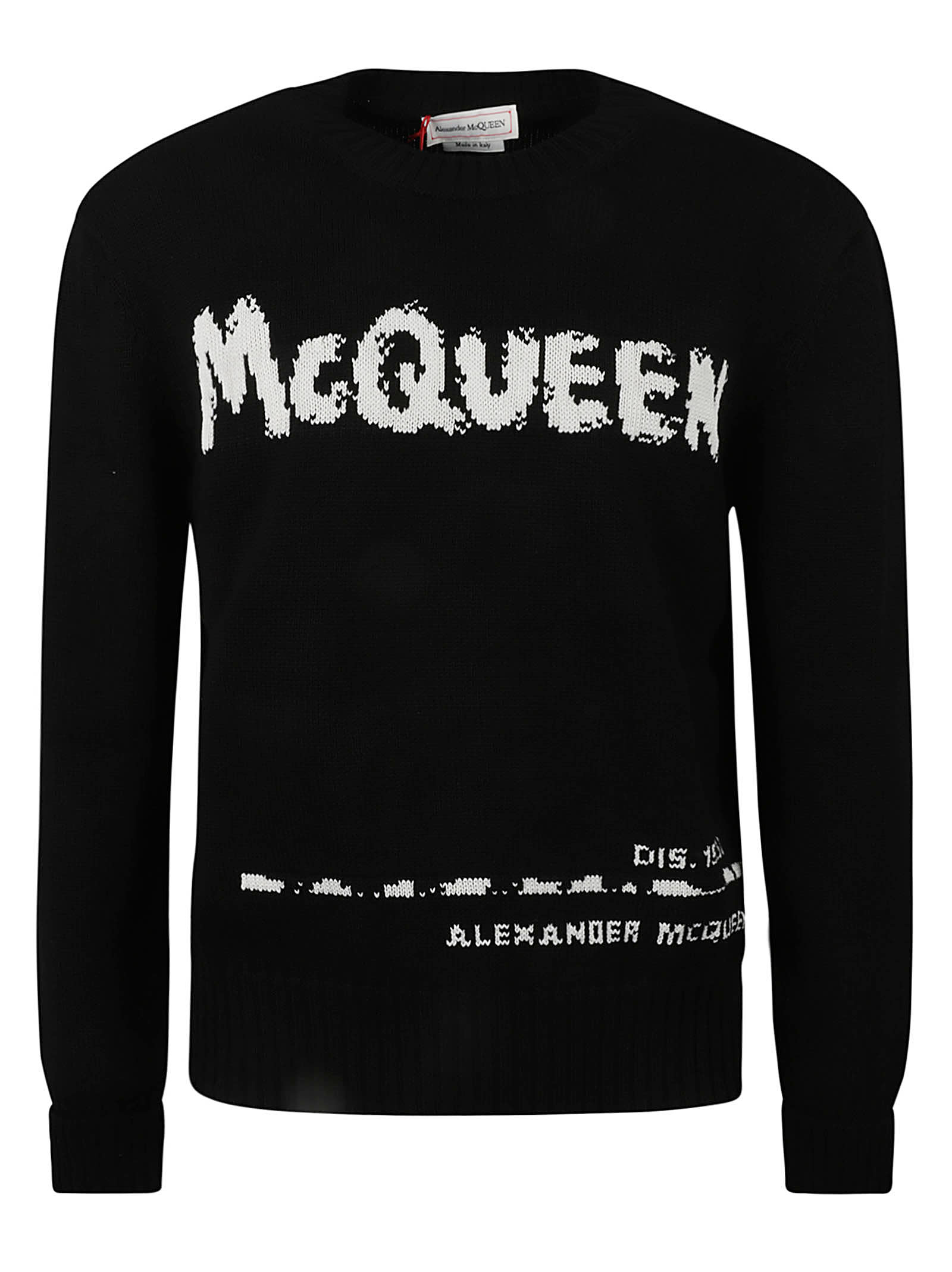 Shop Alexander Mcqueen Rib Trim Logo Knit Sweater In Black/white