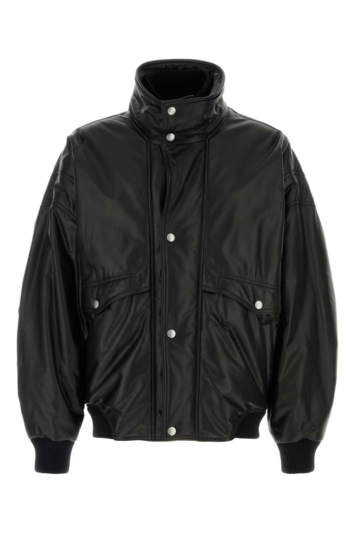 Black Nappa Leather Bomber Jacket