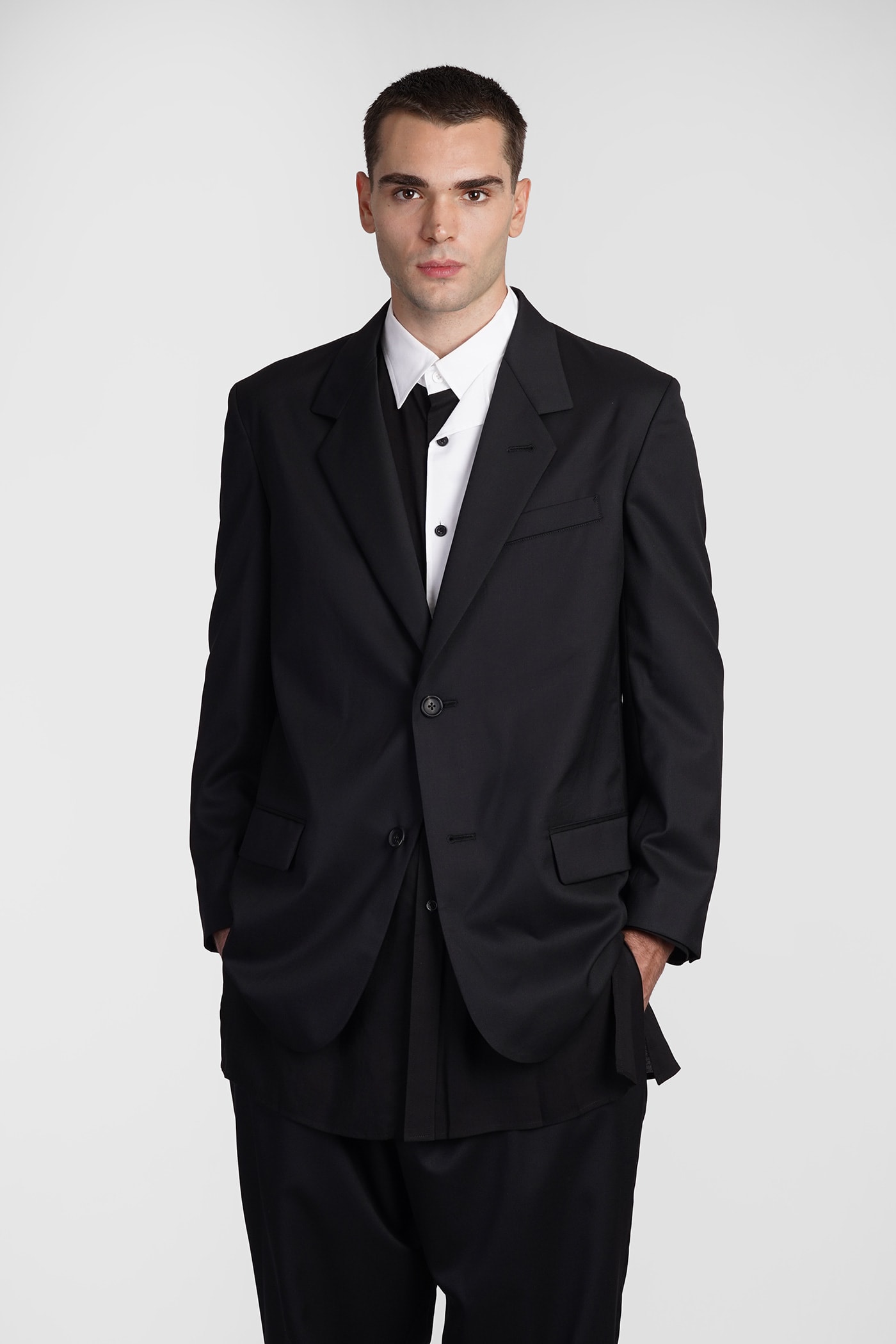 Shop Yohji Yamamoto Blazer In Black Wool