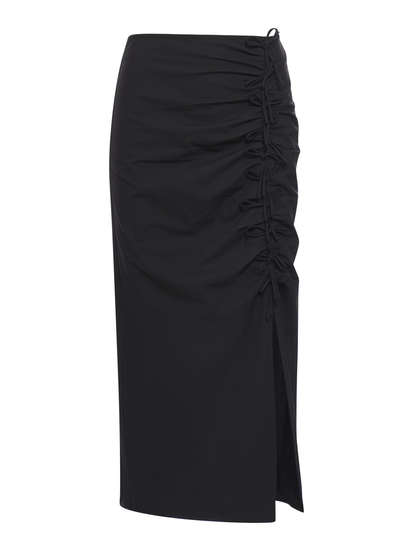 Shop Ganni Drapey Melange Midi Skirt In Black