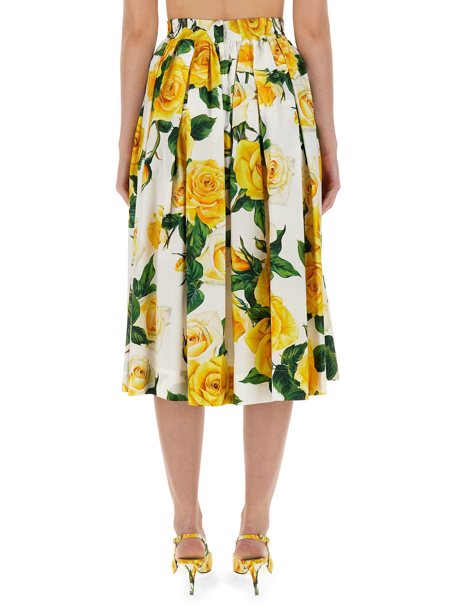 Shop Dolce & Gabbana Flower Print Full Skirt In White