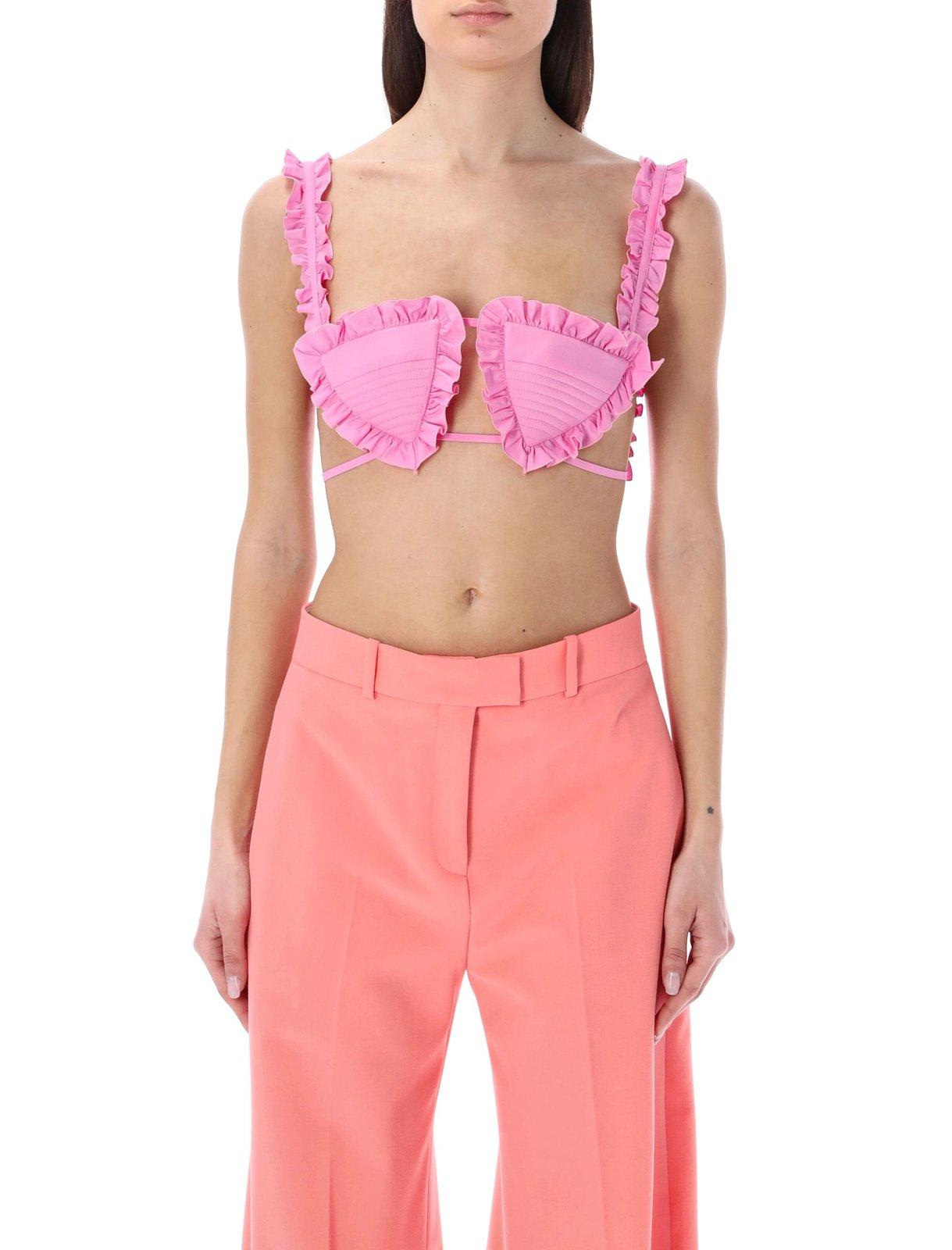 Shop Attico Glory Ruffled Cropped Top In Pink