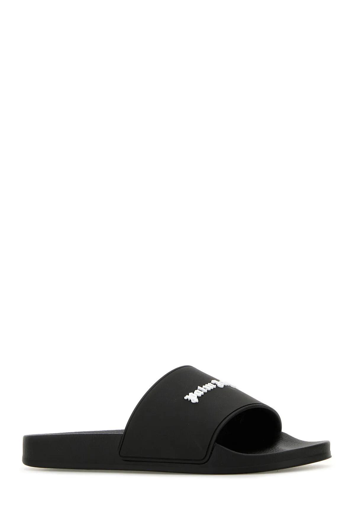 Shop Palm Angels Black Rubber Slippers