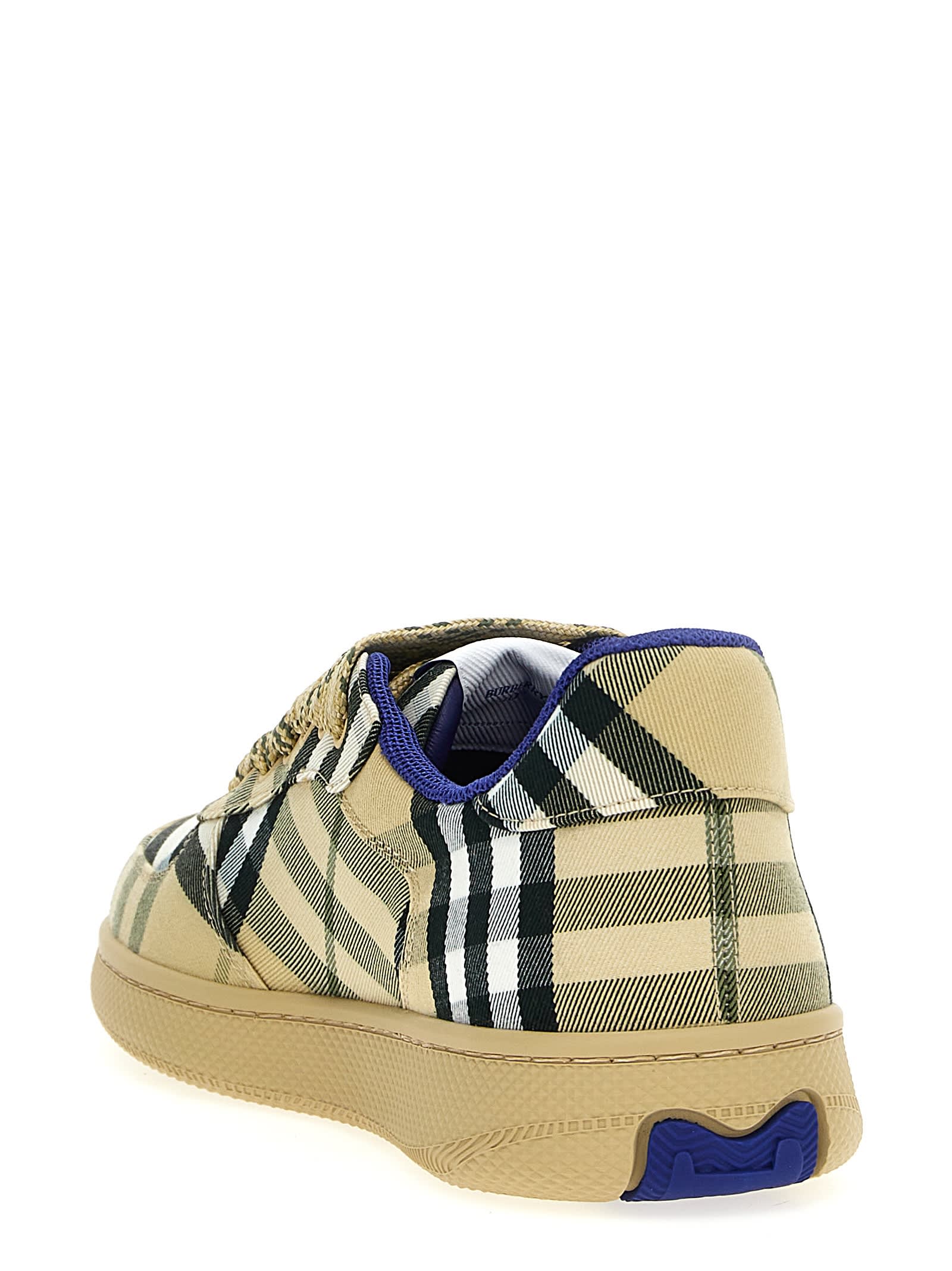 Shop Burberry Check Sneakers In Beige