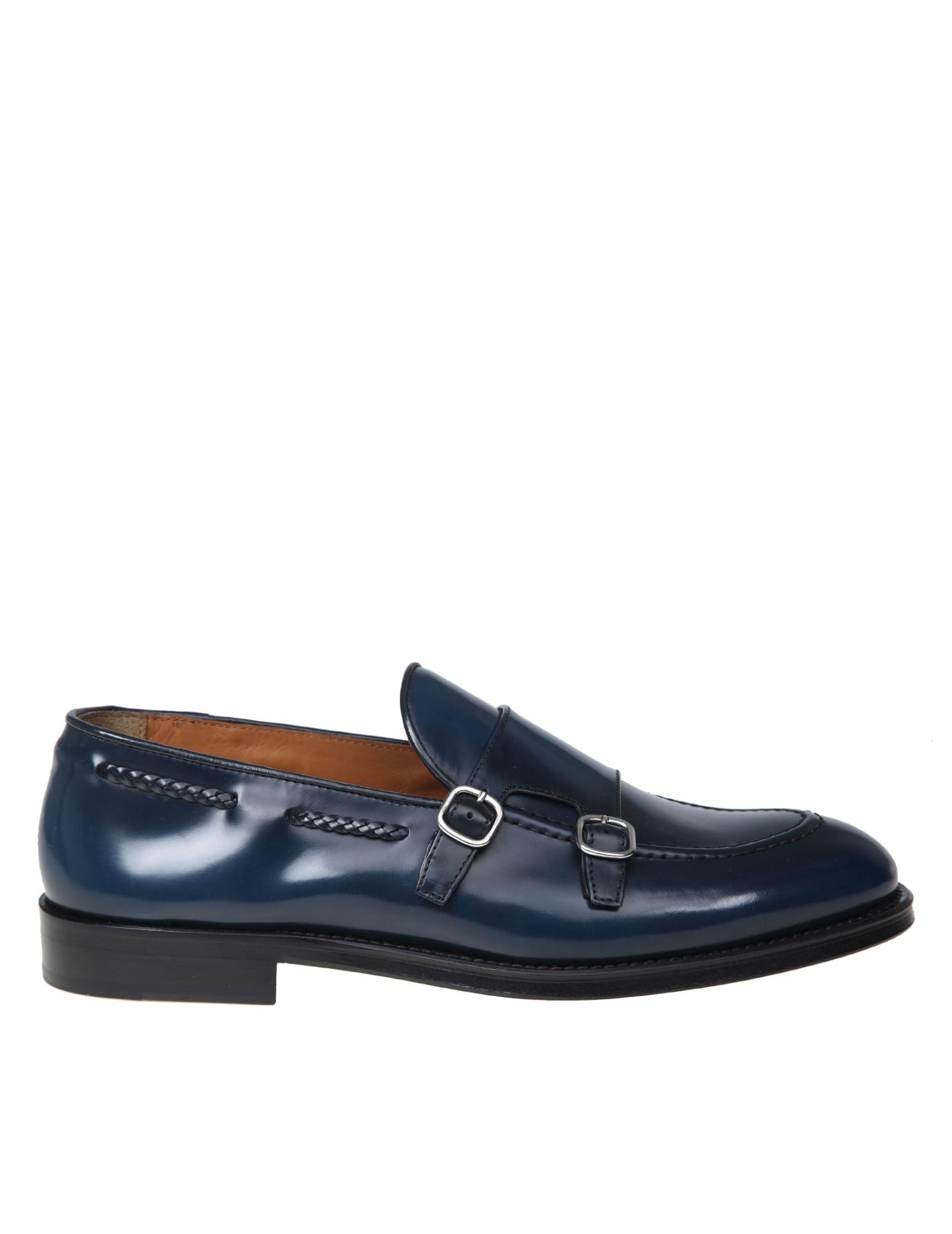 DOUCAL'S DOUBLE BUCKLE MOCCASIN IN BLUE CALFSKIN