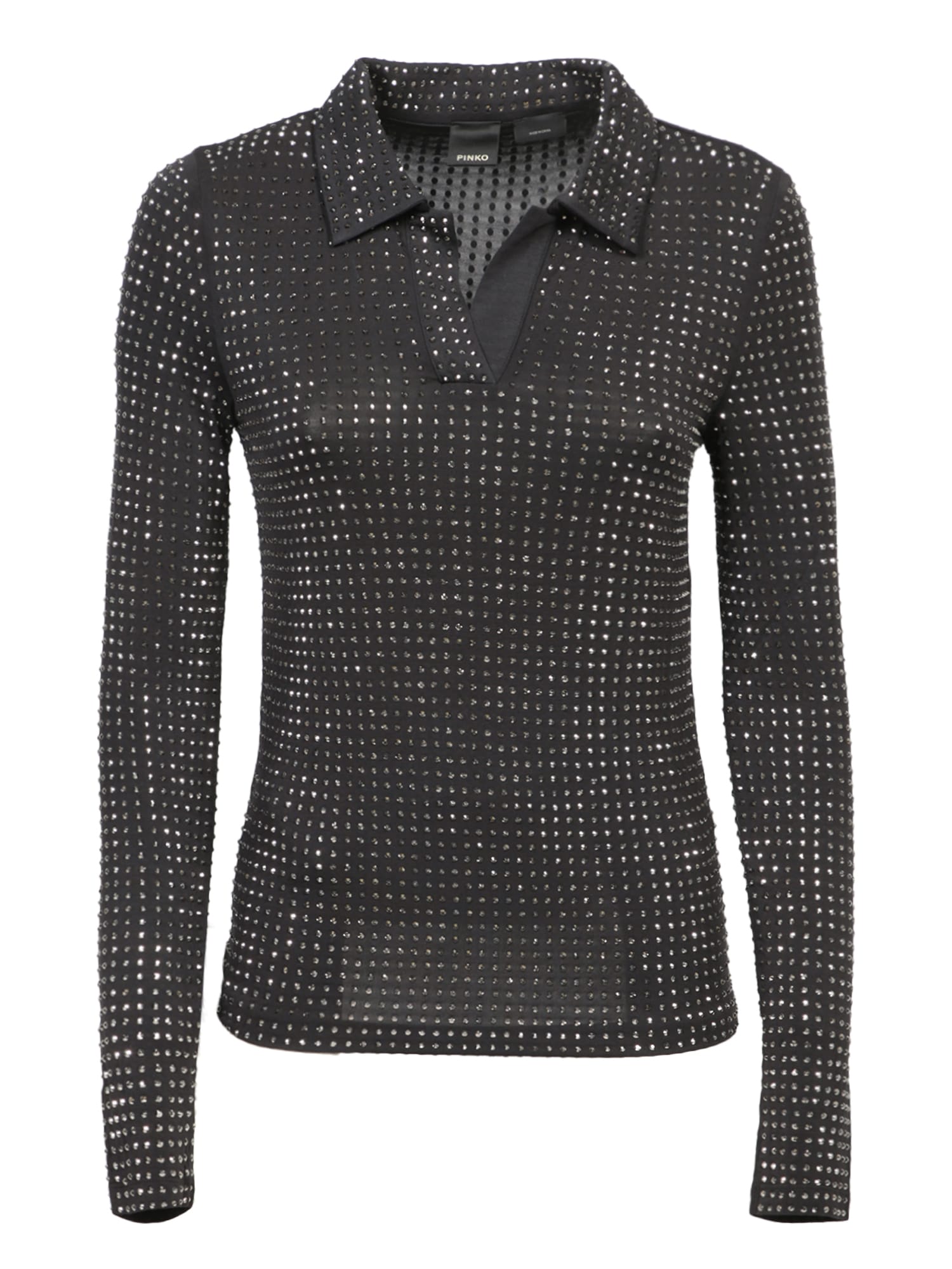 Shop Pinko Black Rhinestone Polo Shirt