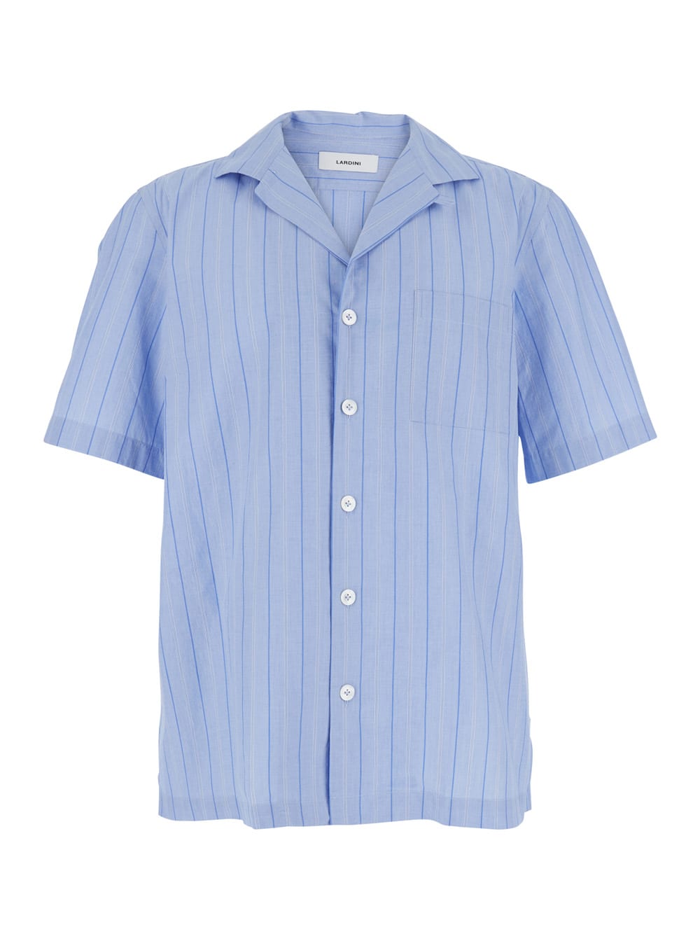 Lardini Blue Shirt With All-over Striped Motif And Cuban Collar In Light Blue