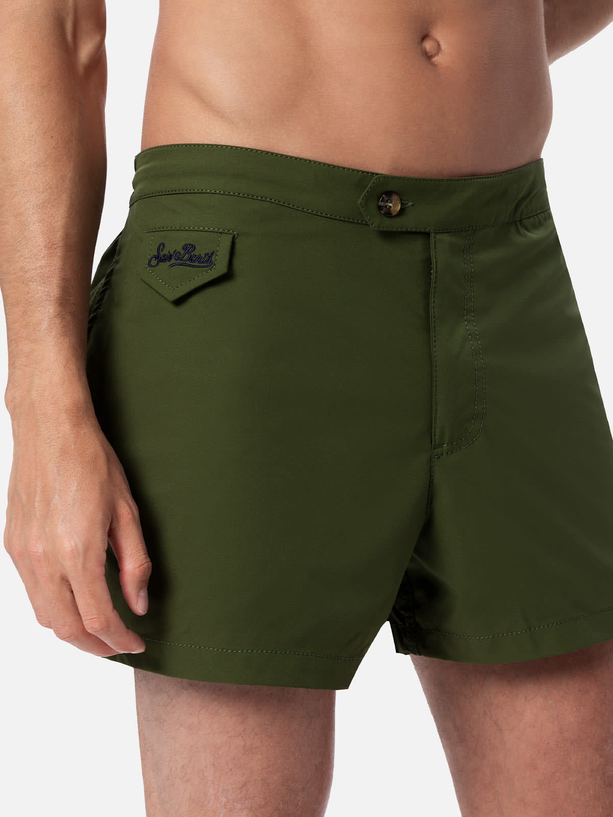 Mc2 Saint Barth Man Military Green Fitted Cut Swim Shorts Harrys In Green