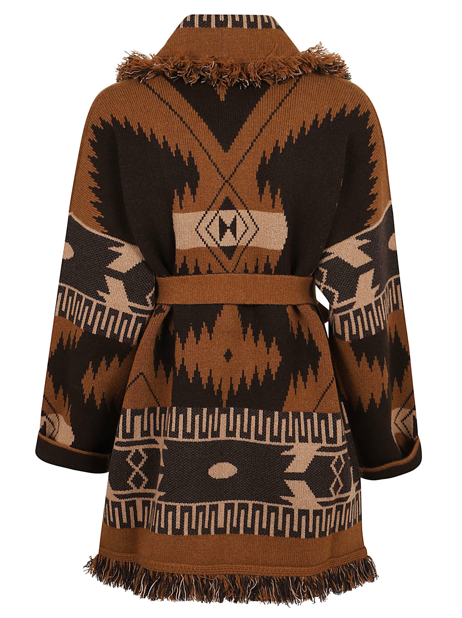 Shop Alanui Icon Jacquard Cardigan In Coffee Dakar