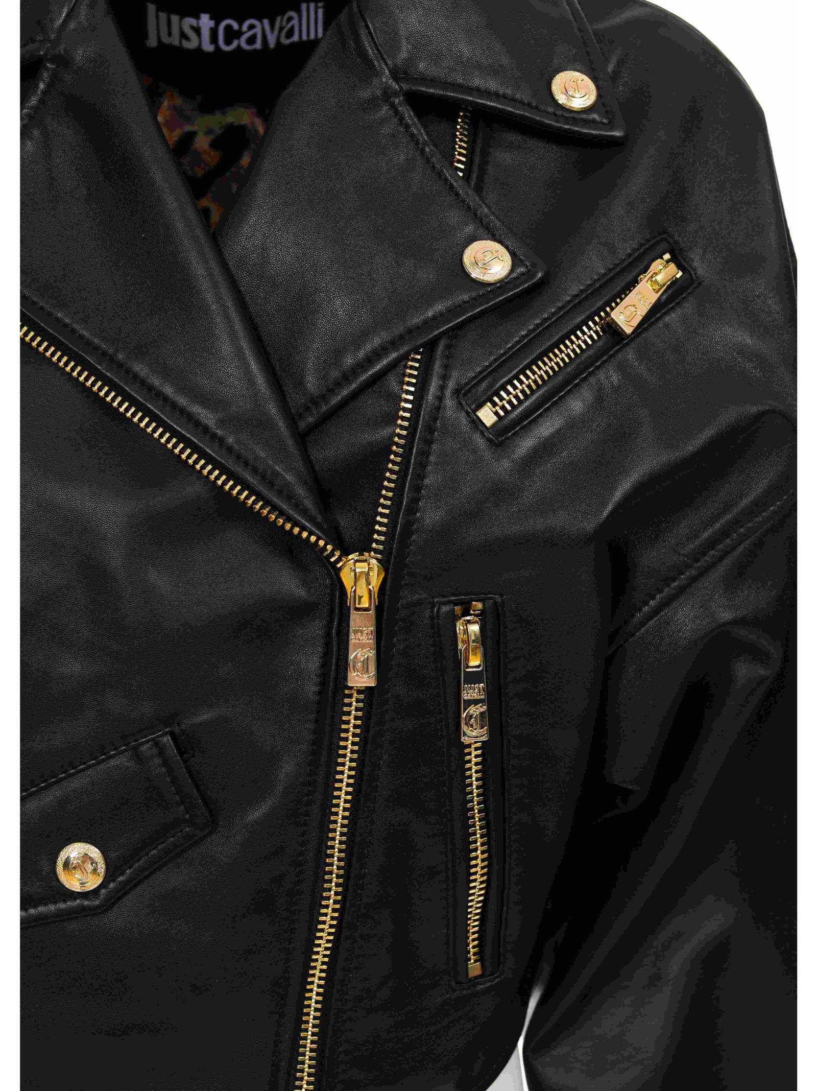Shop Just Cavalli Leather Jacket In Black